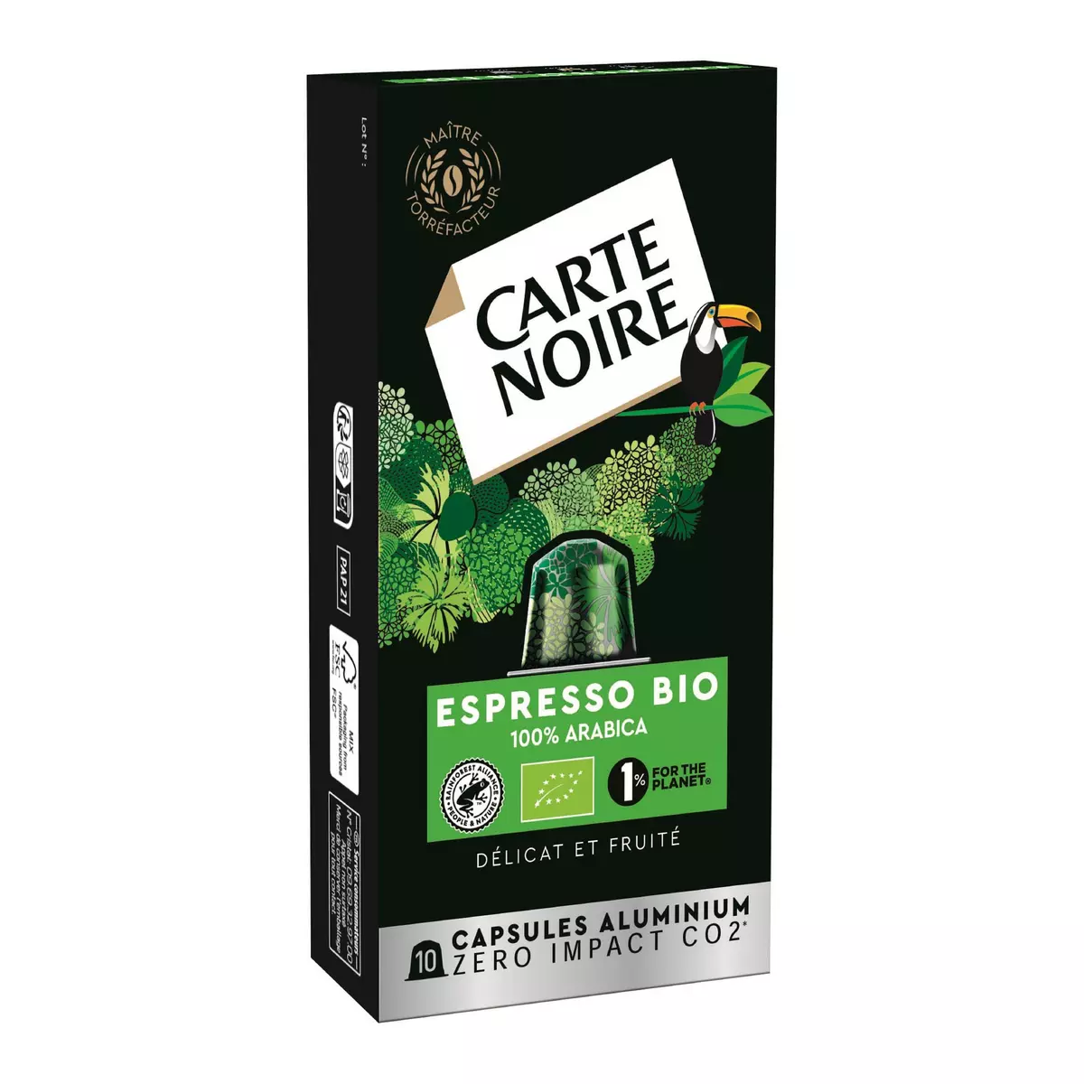 CARTE NOIRE Capsules de café espresso bio 100% arabica 10 capsules 55g