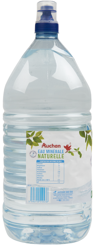 Voir la diapositive 3 : AUCHAN Eau minérale fontaine naturelle bidon de 6l
