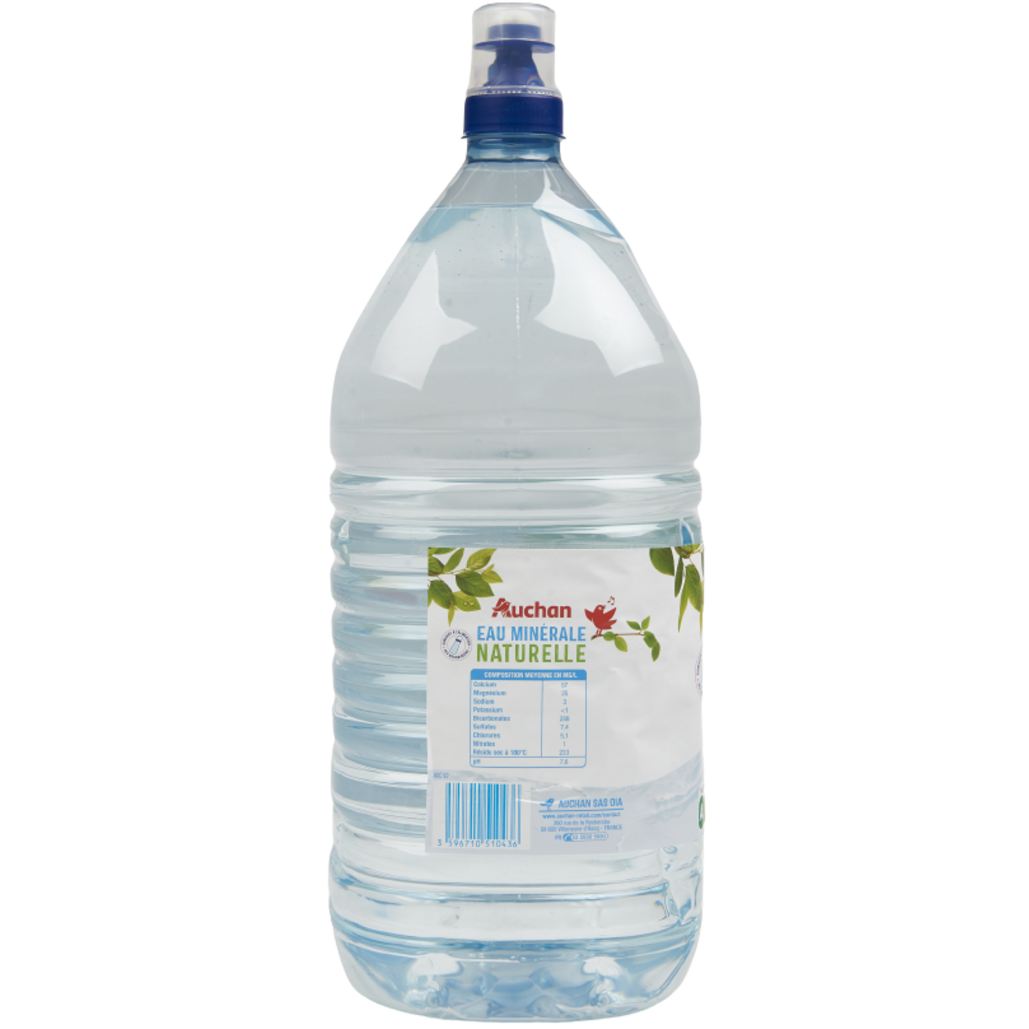 Voir la diapositive 3 : AUCHAN Eau minérale fontaine naturelle bidon de 6l