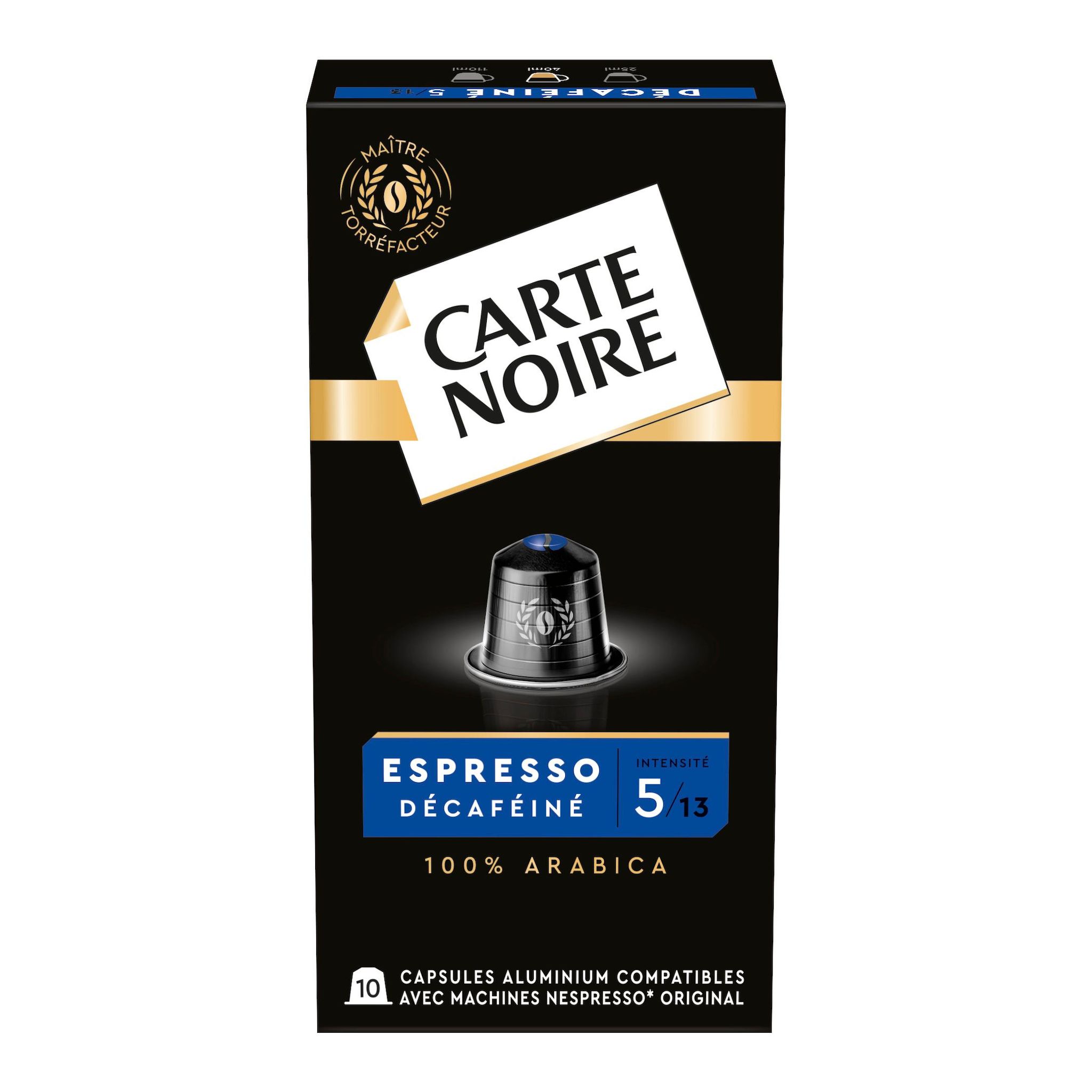 CARTE NOIRE Capsules de café espresso décaféiné 100% arabica Intenté 5 compatibles Nespresso 10 capsules 57g