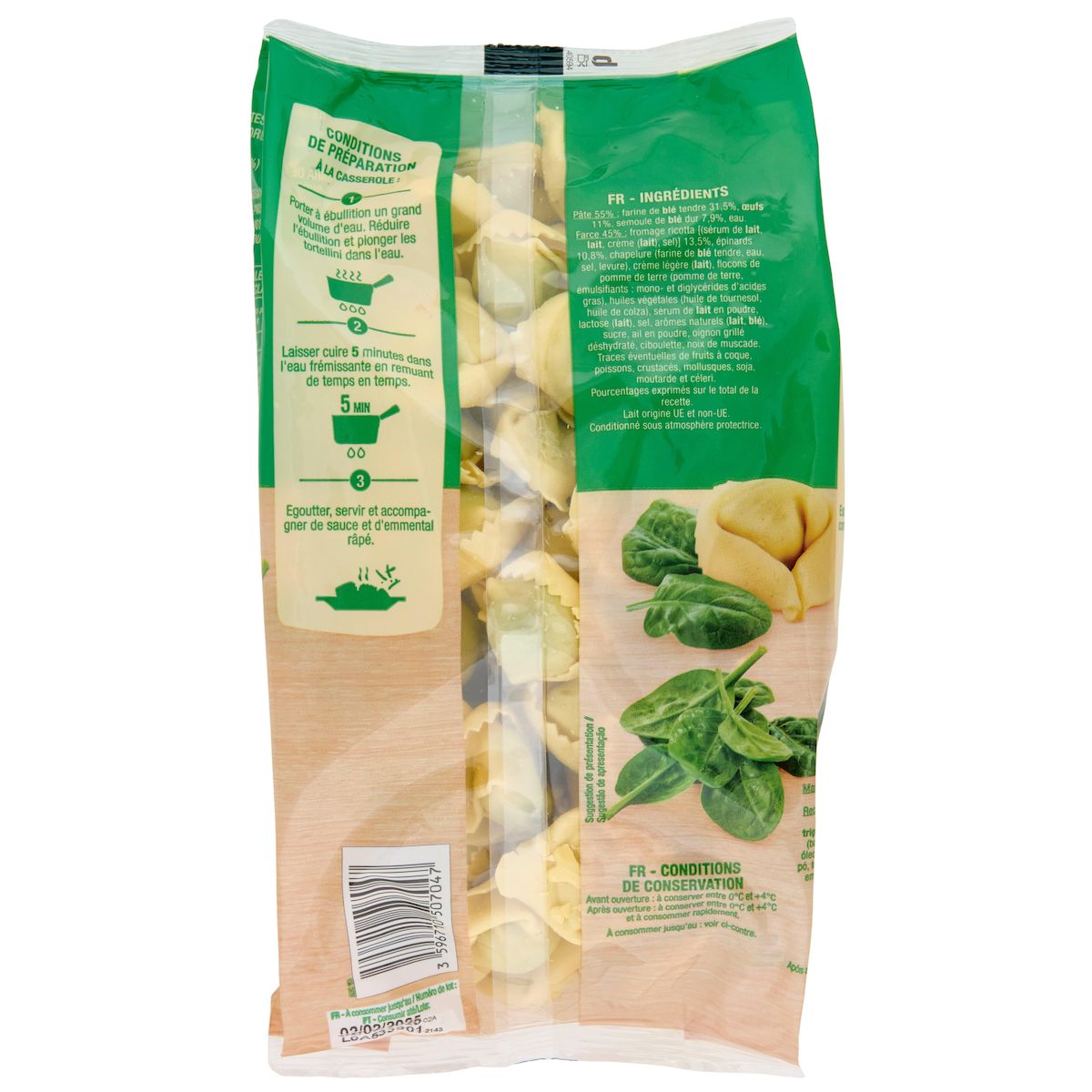 AUCHAN Tortellini ricotta épinards 4 parts 600g
