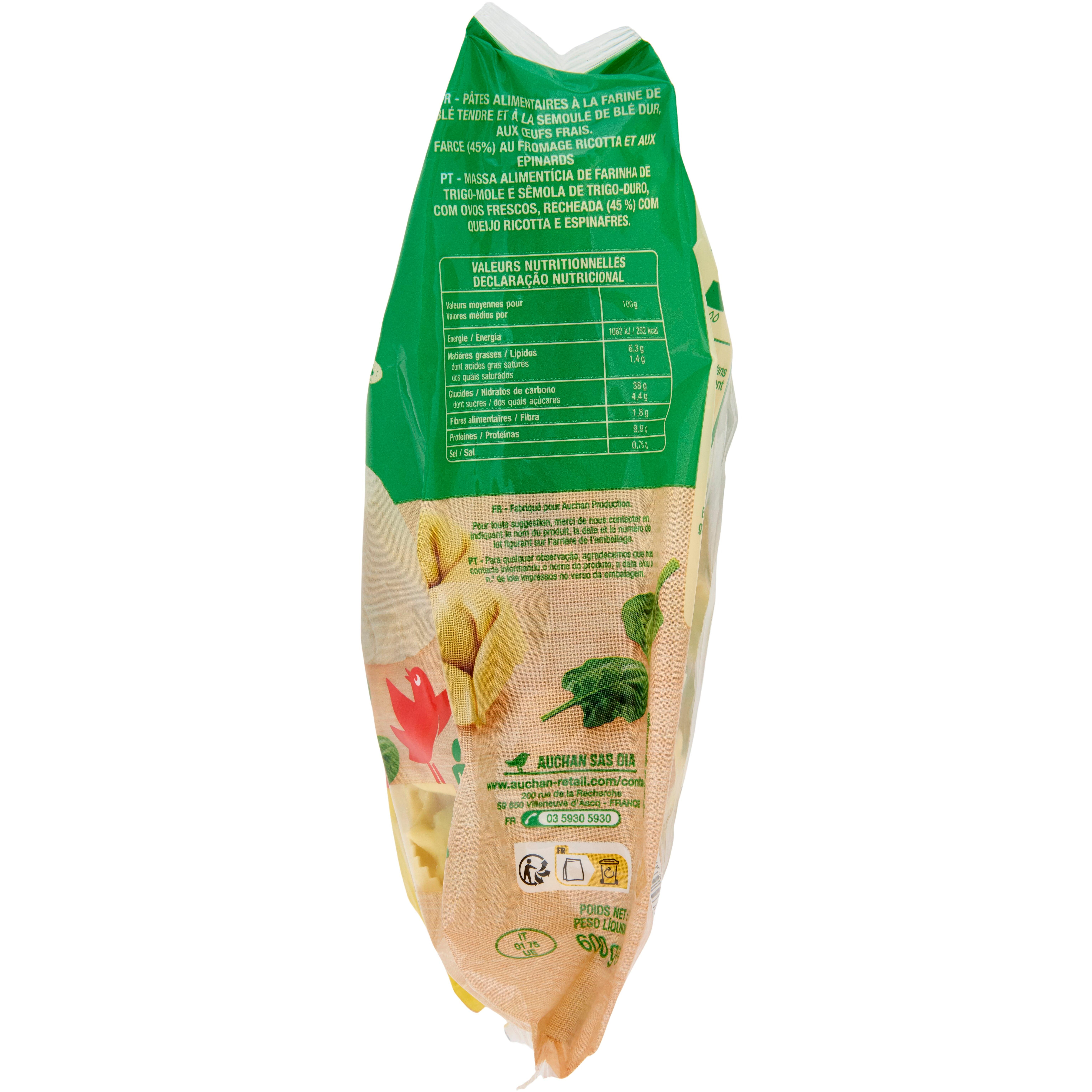 Voir la diapositive 5 : AUCHAN Tortellini ricotta épinards 4 parts 600g