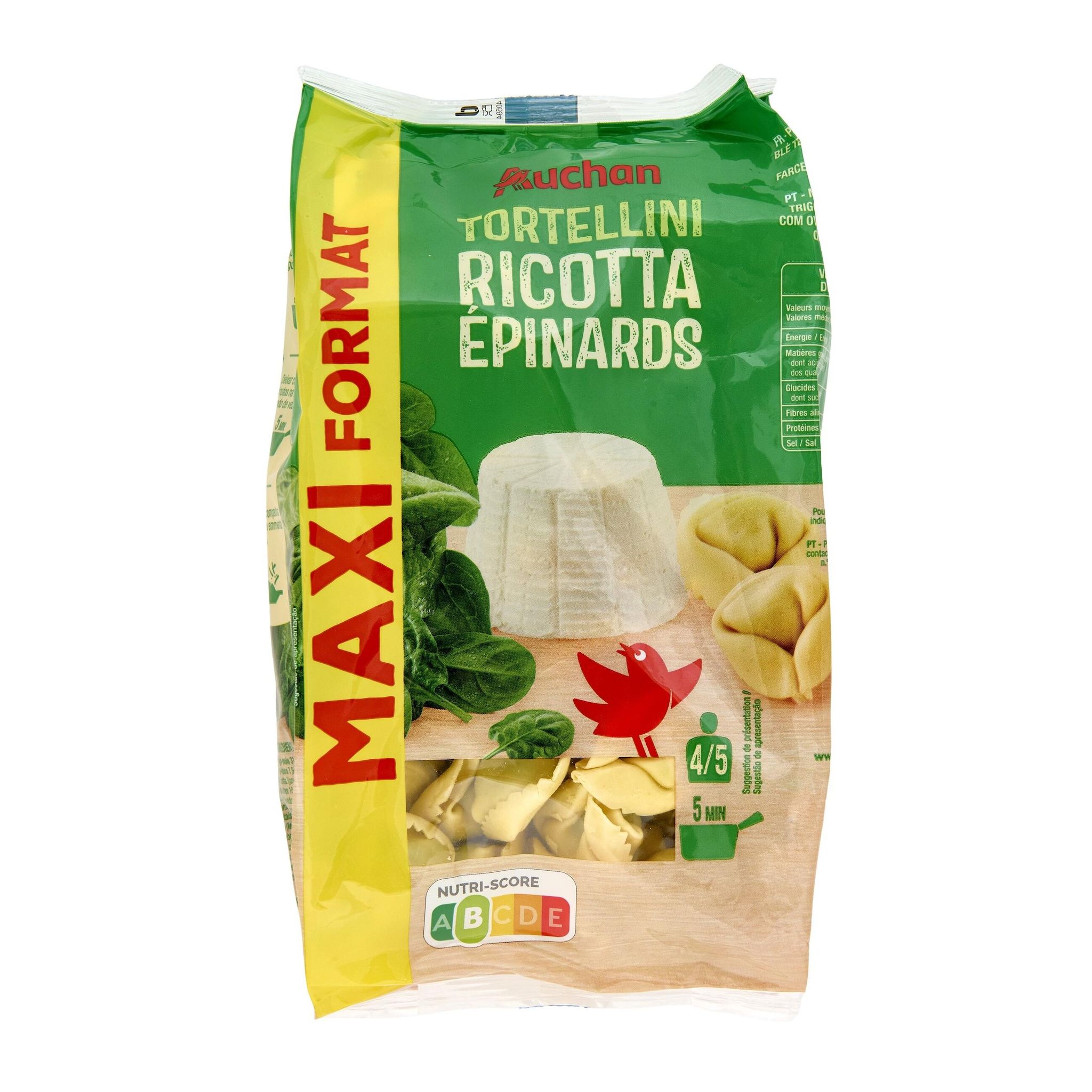Voir la diapositive 6 : AUCHAN Tortellini ricotta épinards 4 parts 600g