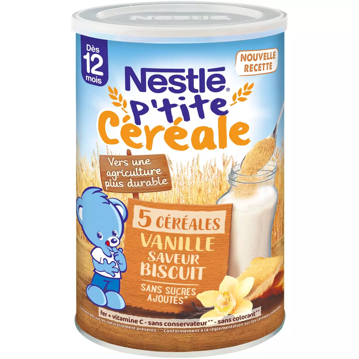 NESTLE P'tite Céréale 5 céréales vanille biscuit sans sucres ajoutés en poudre dès 12 mois 415g