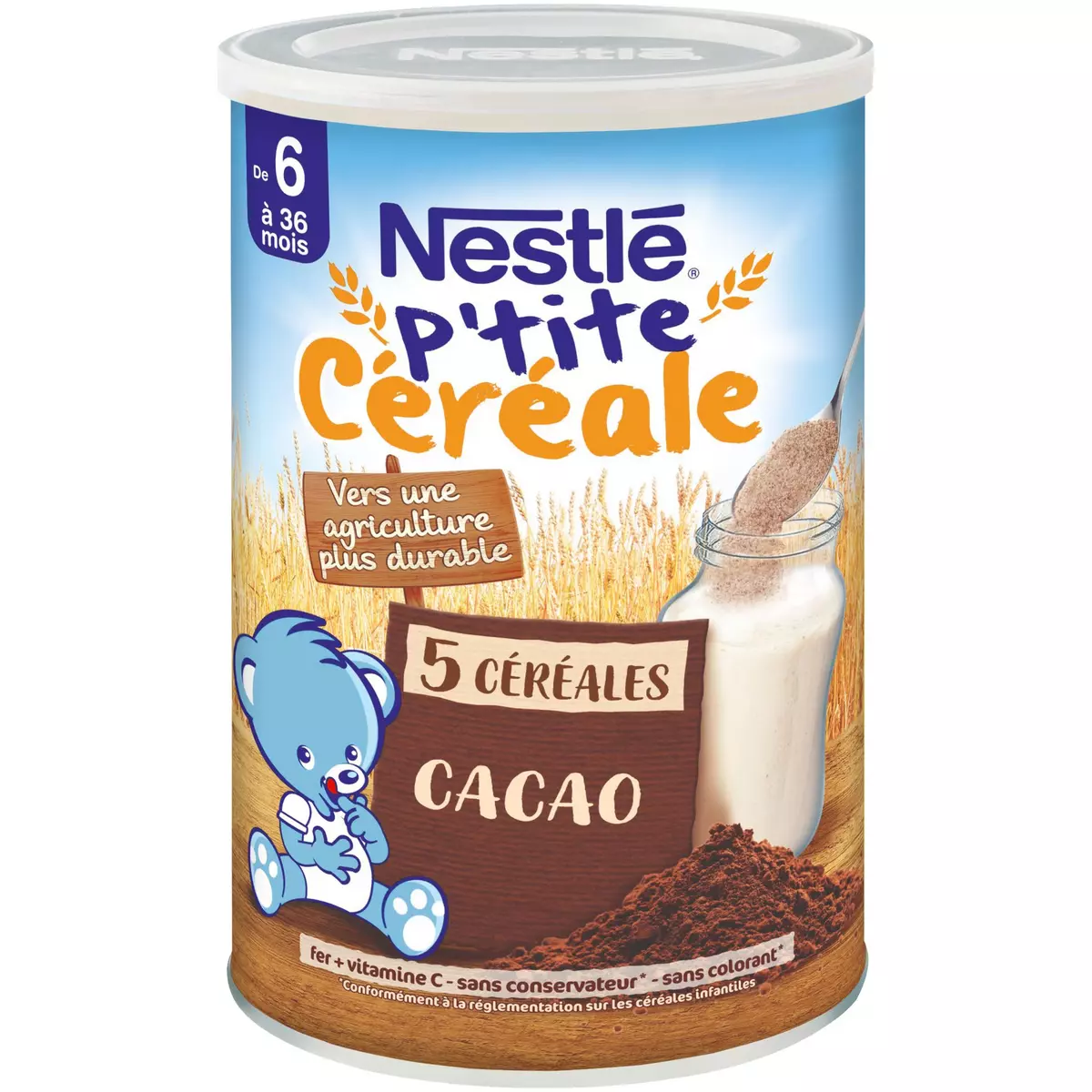 NESTLE P'tite Céréale 5 céréales cacao sans sucres ajoutés en poudre dès 6 mois 415g