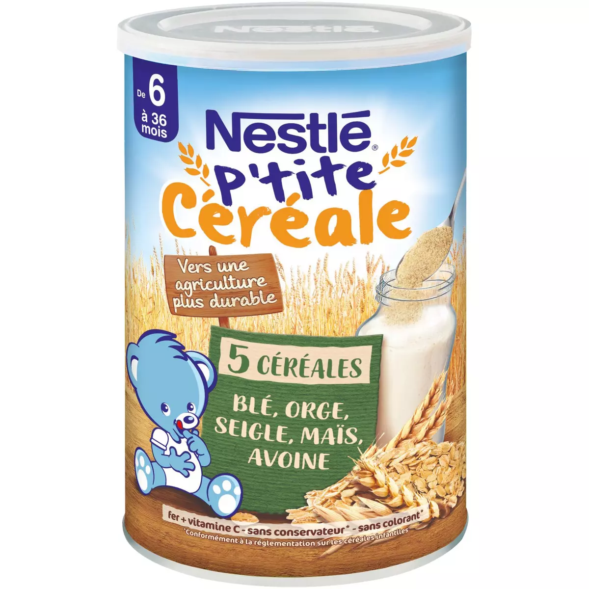 NESTLE P'tite céréale 5 céréales nature sans sucres ajoutés en poudre dès 6 mois 415g