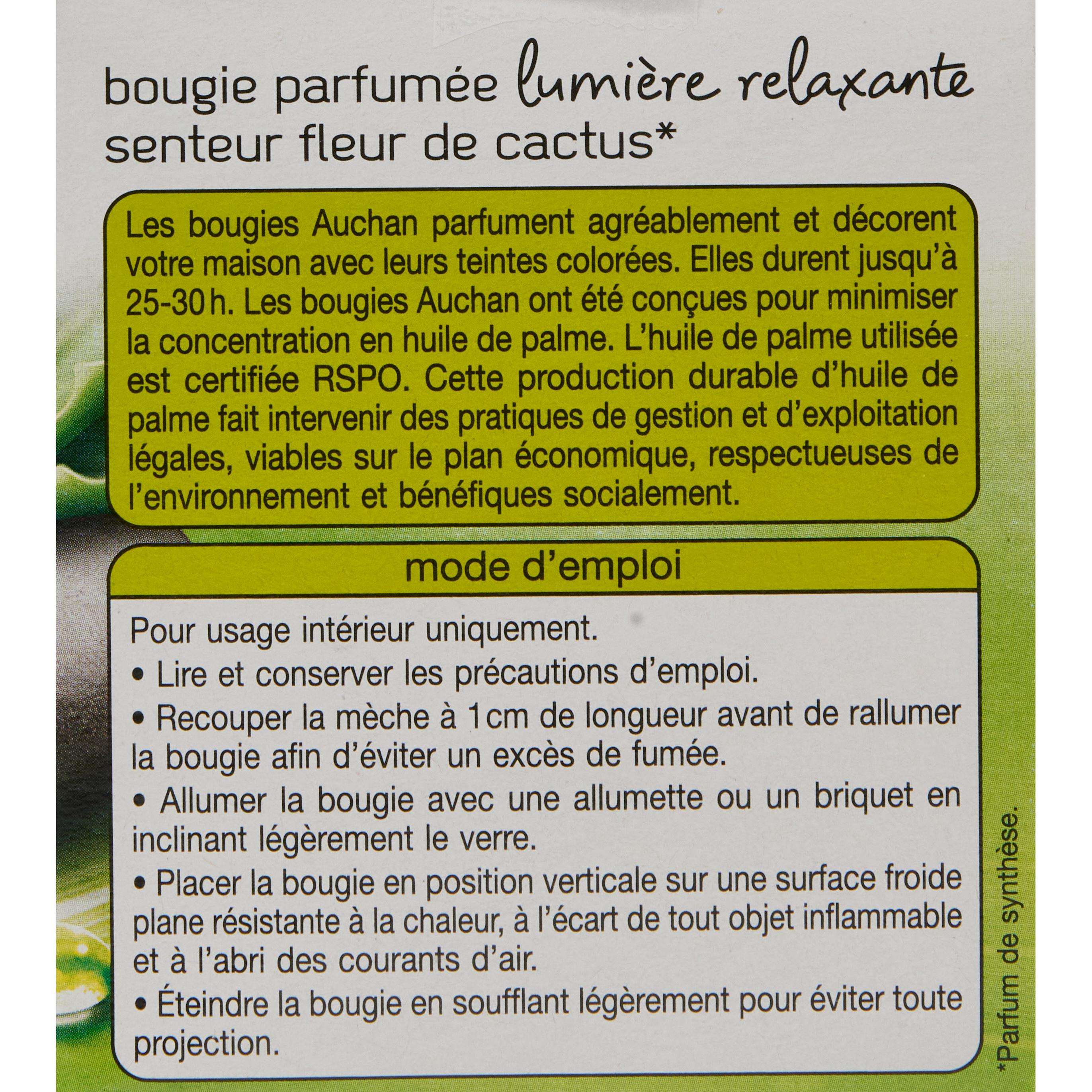 Voir la diapositive 3 : AUCHAN Bougie parfumée fleur de cactus 1 bougie