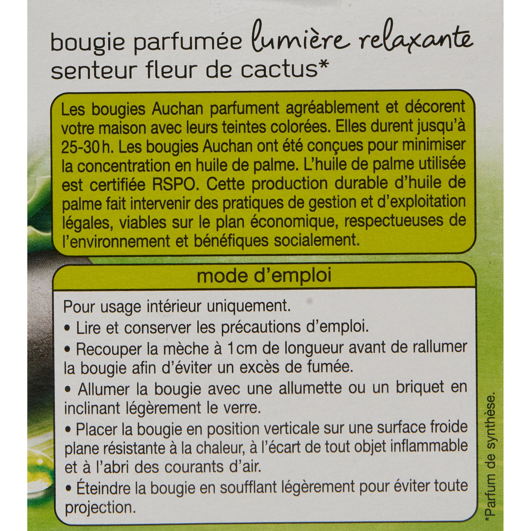 Voir la diapositive 3 : AUCHAN Bougie parfumée fleur de cactus 1 bougie