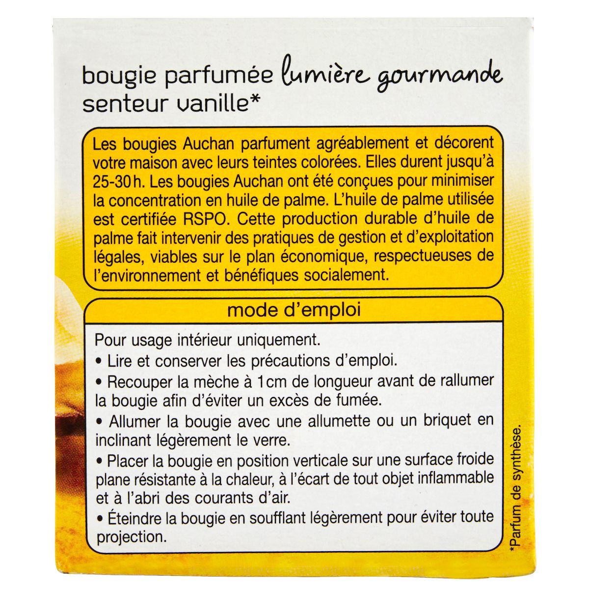 AUCHAN Bougie parfumée lumière gourmande vanille 1 bougie