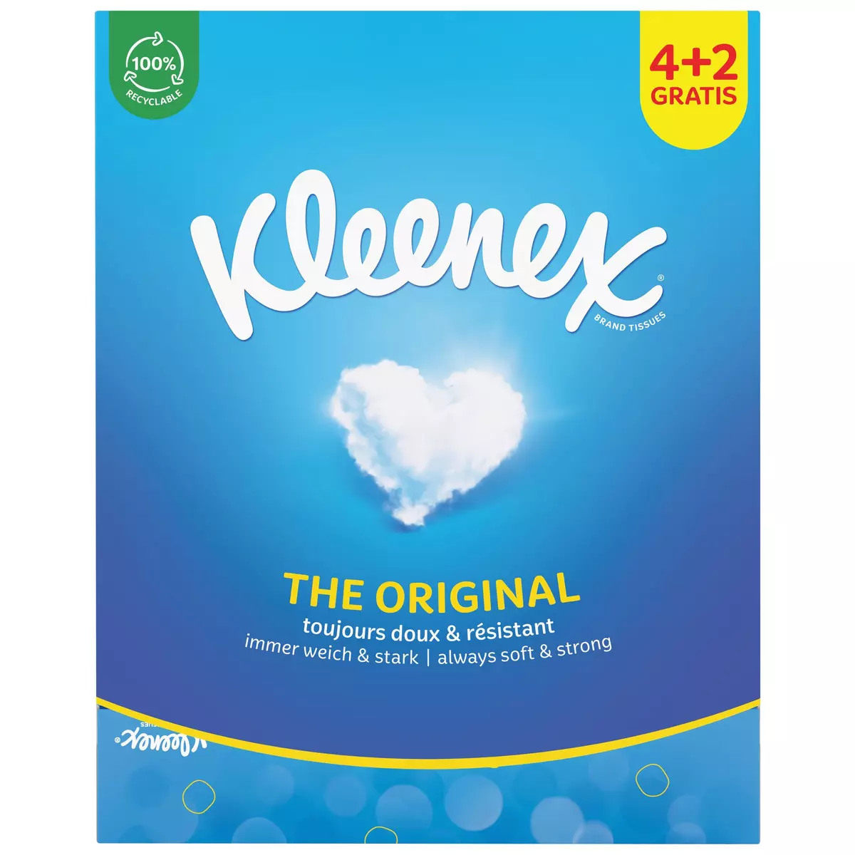 KLEENEX The Original Boîte de mouchoirs doux et résistant 3 épaisseurs 4 boîtes + 2 offertes 6 x 80 mouchoirs