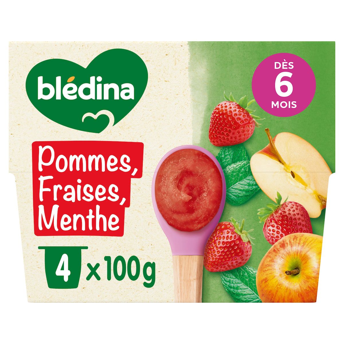 BLEDINA Petit pot dessert pommes fraises menthe dès 8 mois 4x100g