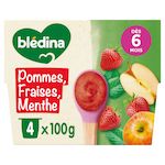 BLEDINA Petit pot dessert pommes fraises menthe dès 8 mois 4x100g