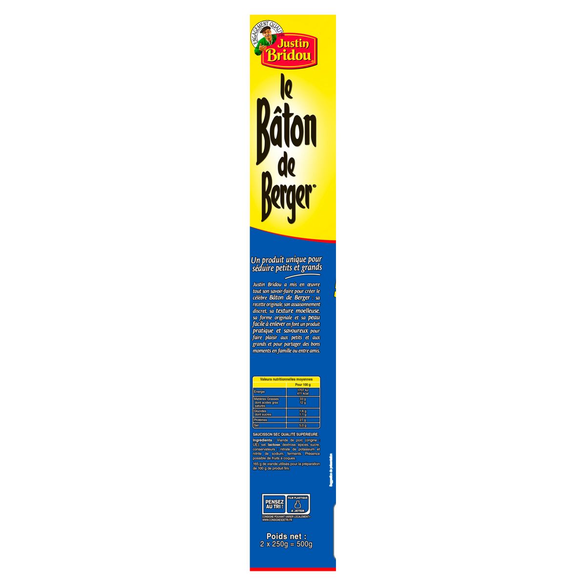 JUSTIN BRIDOU Bâton de berger l'original saucisson sec nature 2x250g