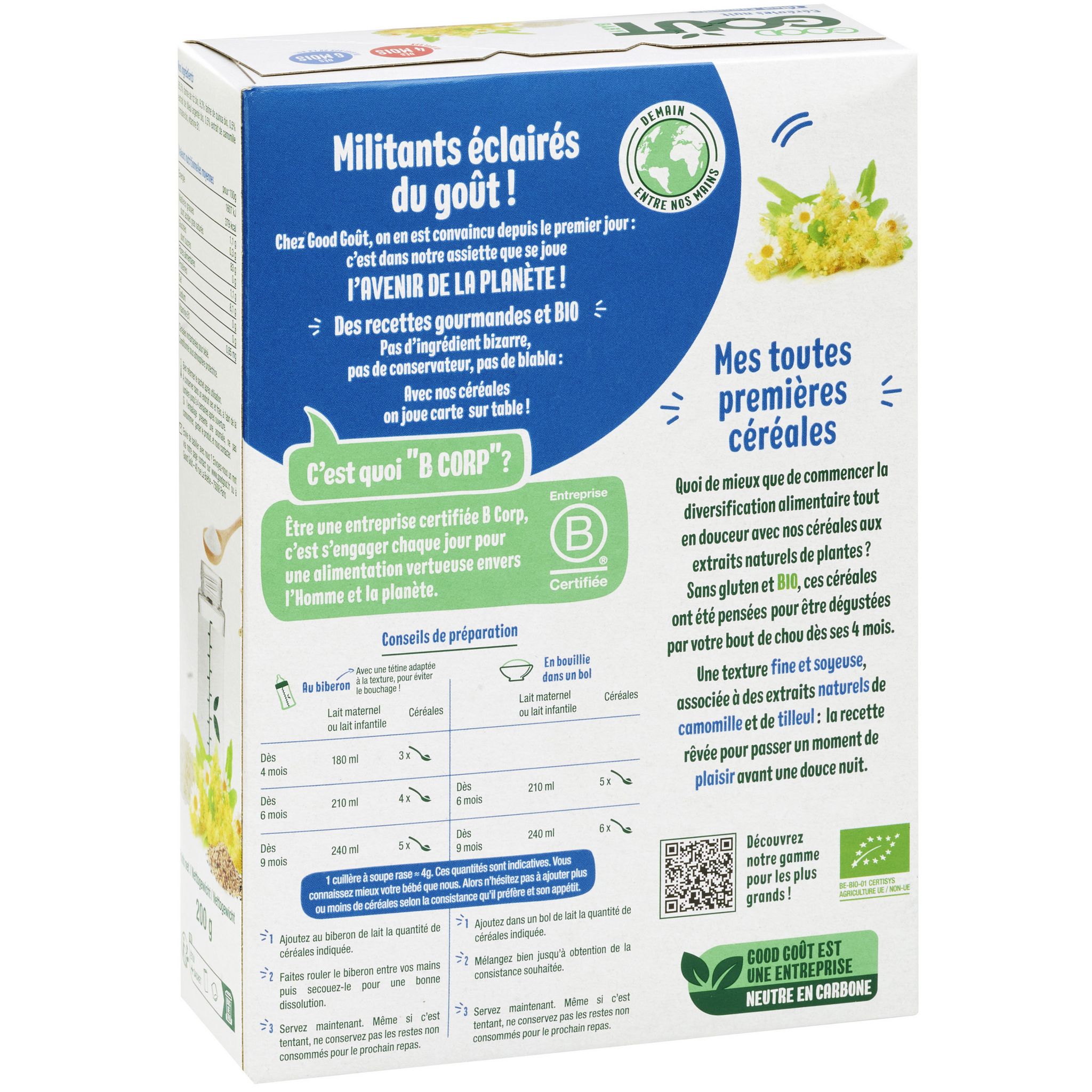 Voir la diapositive 2 : GOOD GOUT Céréales nuit tilleul camomille bio en poudre dès 4 mois 200g