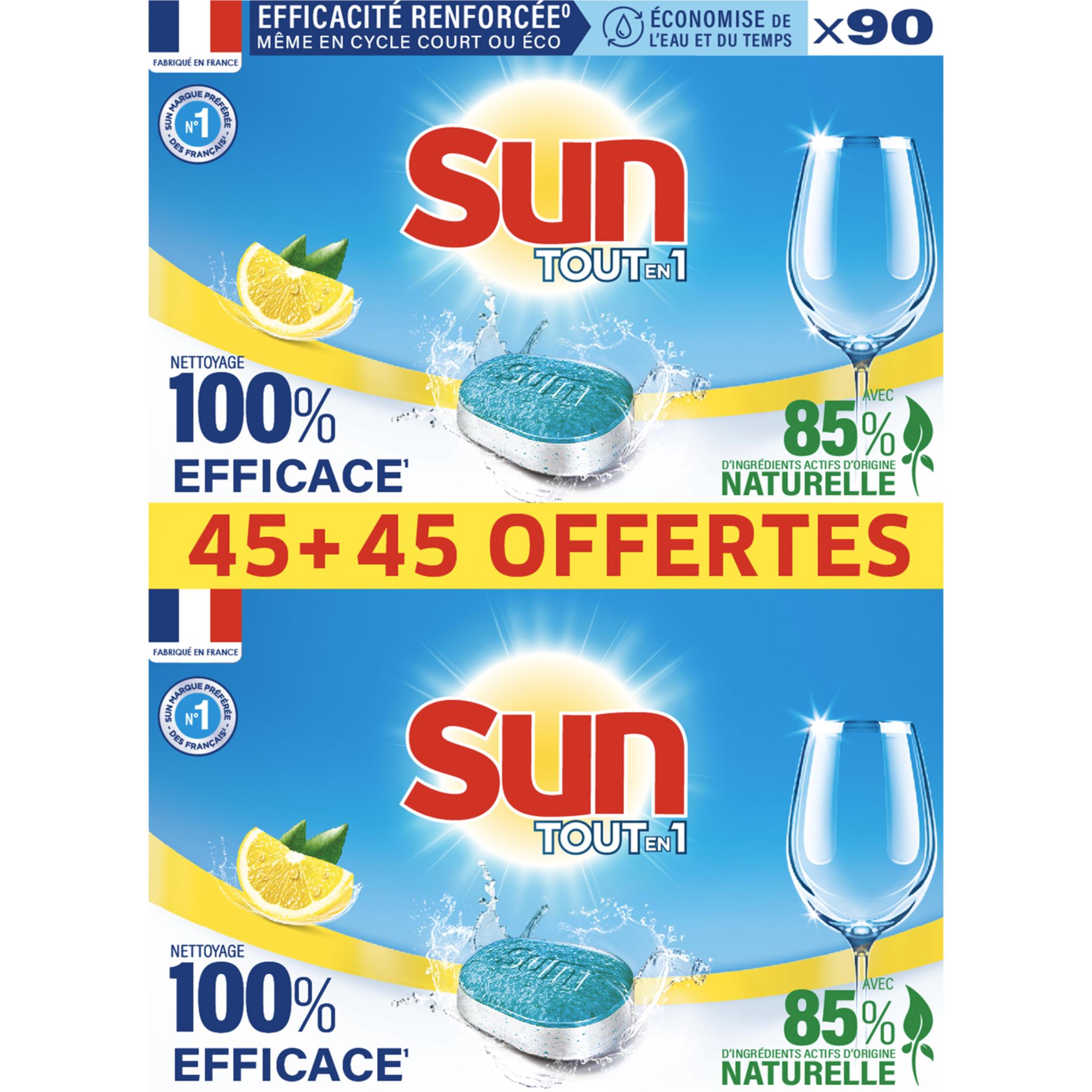 SUN Tablettes lave-vaisselle tout en 1 citron 45 tablettes + 45 ...