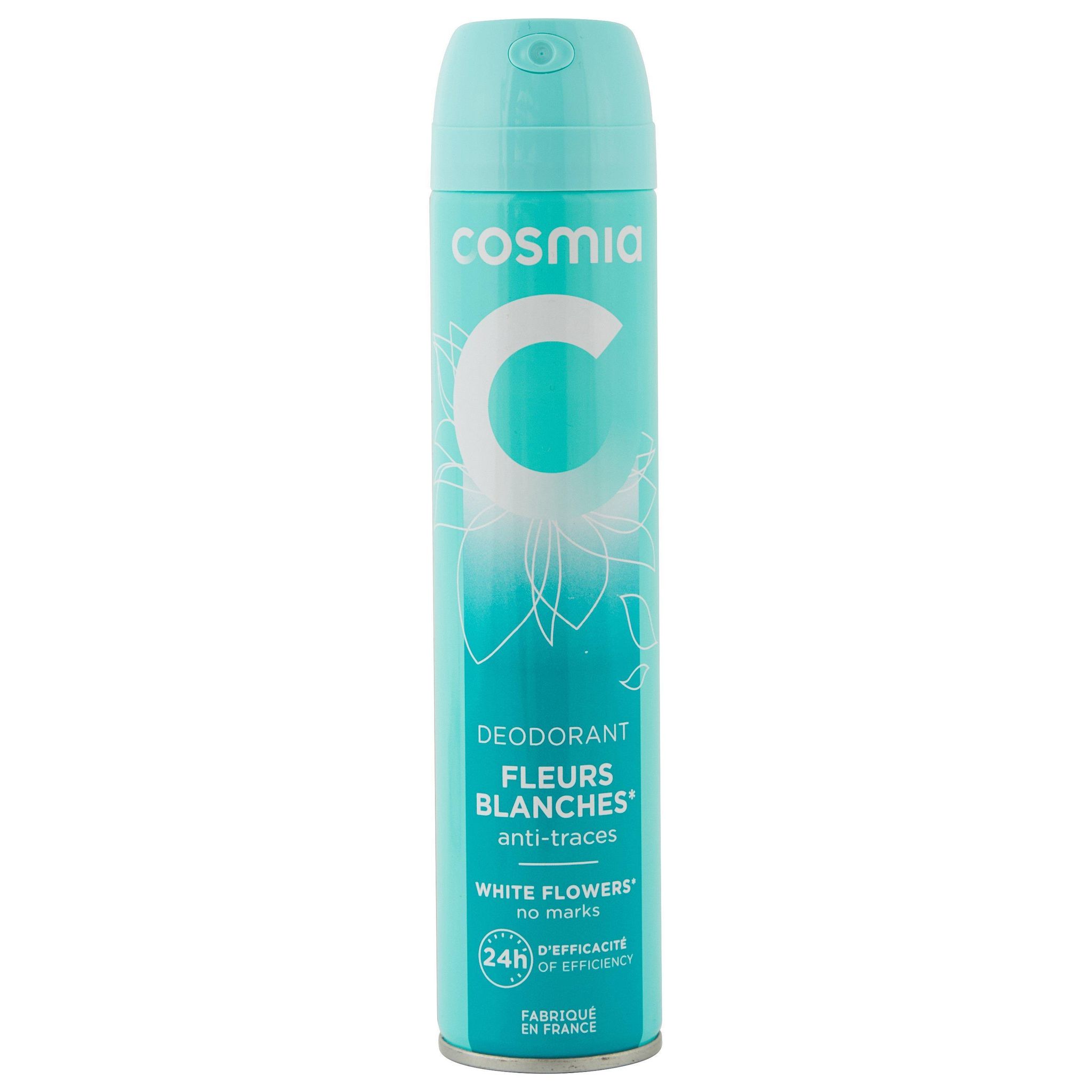 Voir la diapositive 2 : COSMIA Déodorant spray 24h fleurs blanches anti-traces 200ml