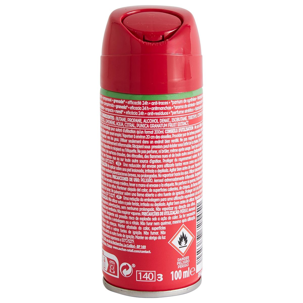 COSMIA Déodorant spray compressé 24h grenade anti-traces sans sels d'aluminium 100ml
