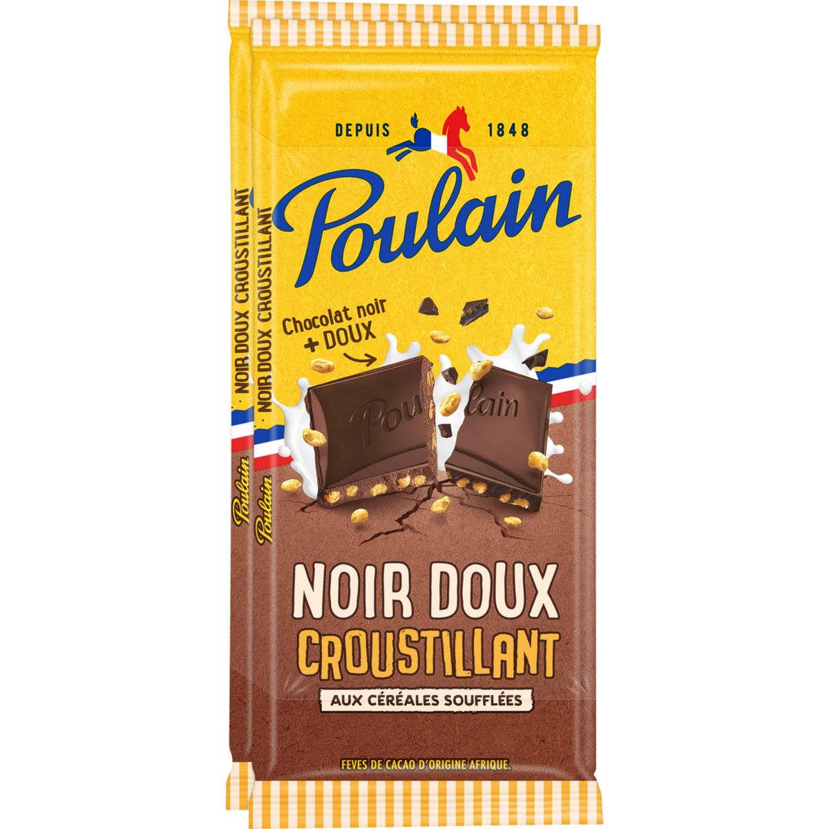 POULAIN Tablette de chocolat noir doux croustillant 2 tablettes 2x95g