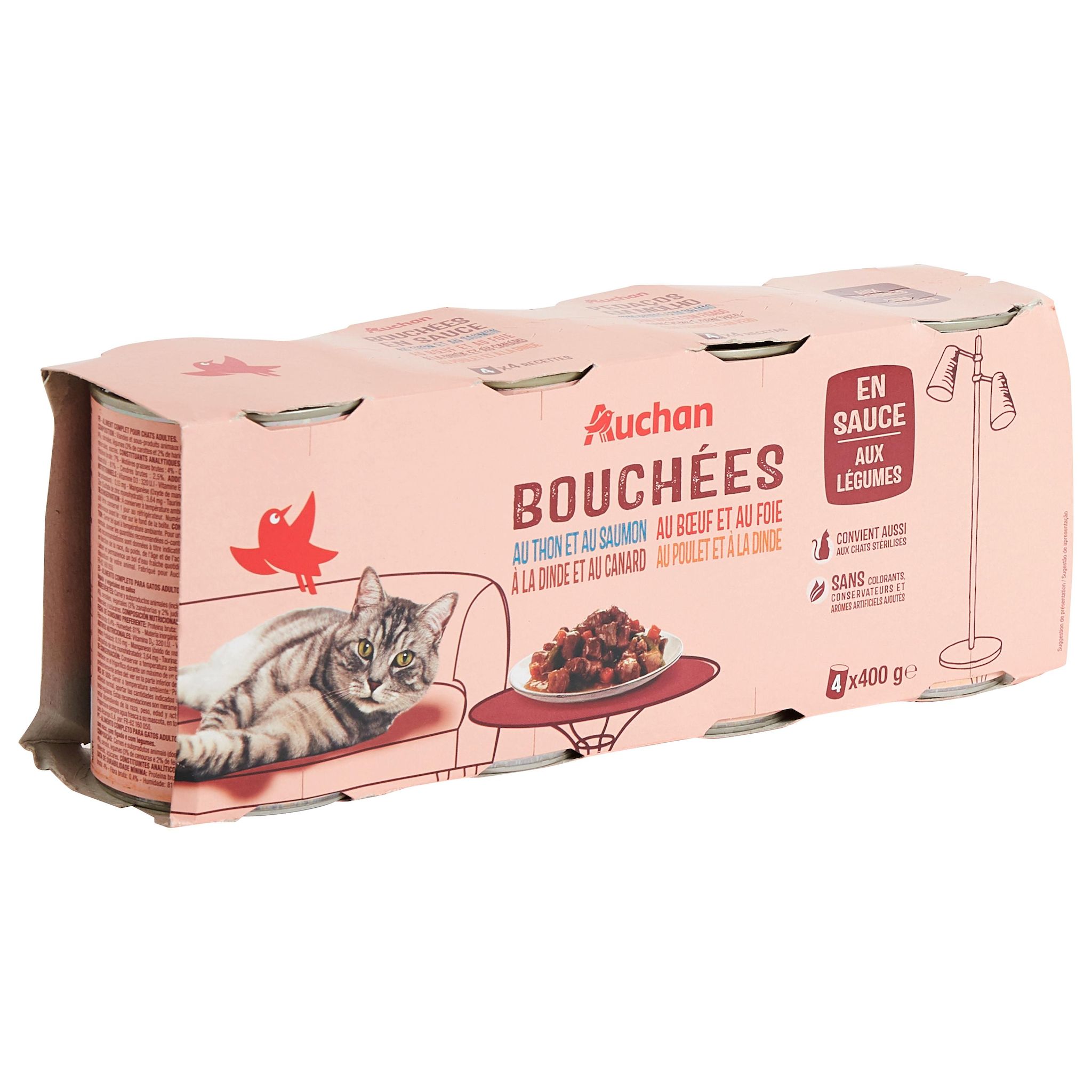 Voir la diapositive 2 : AUCHAN Bouchées en sauce multi variété pour chat 4x400g