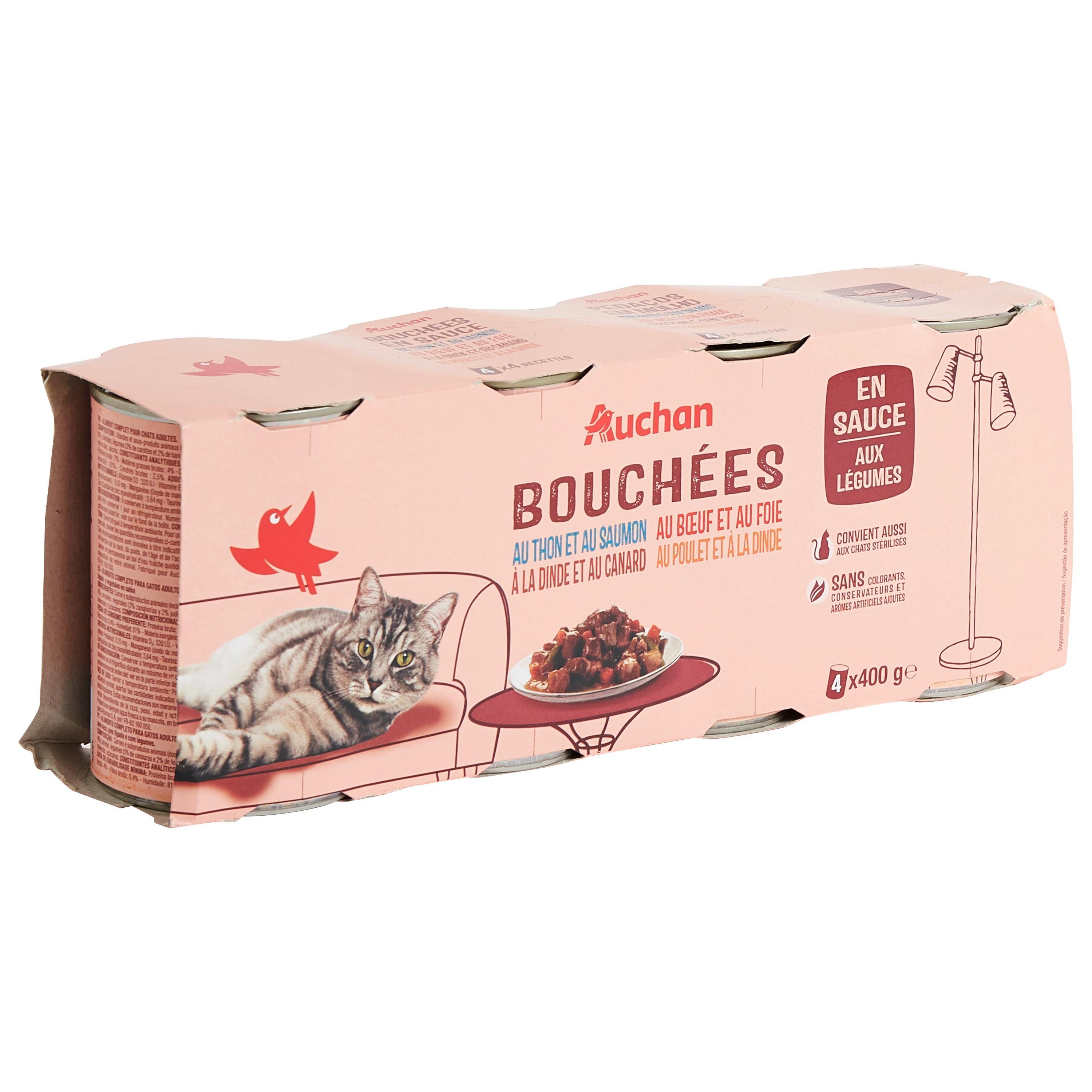 Voir la diapositive 3 : AUCHAN Bouchées en sauce multi variété pour chat 4x400g