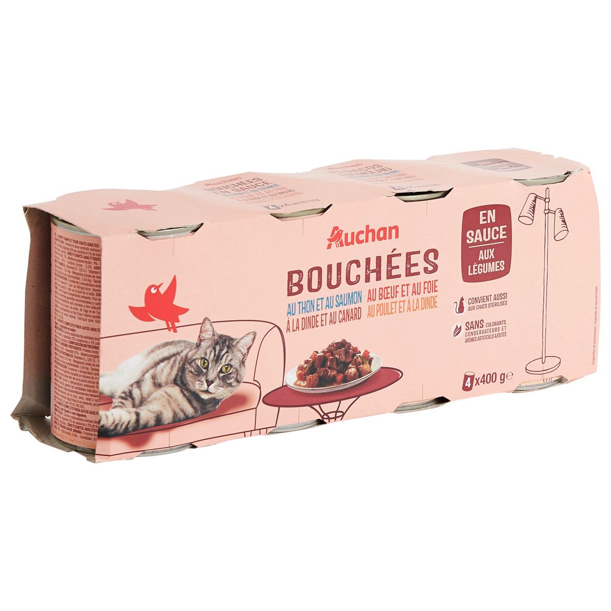 AUCHAN Bouchées en sauce multi variété pour chat 4x400g