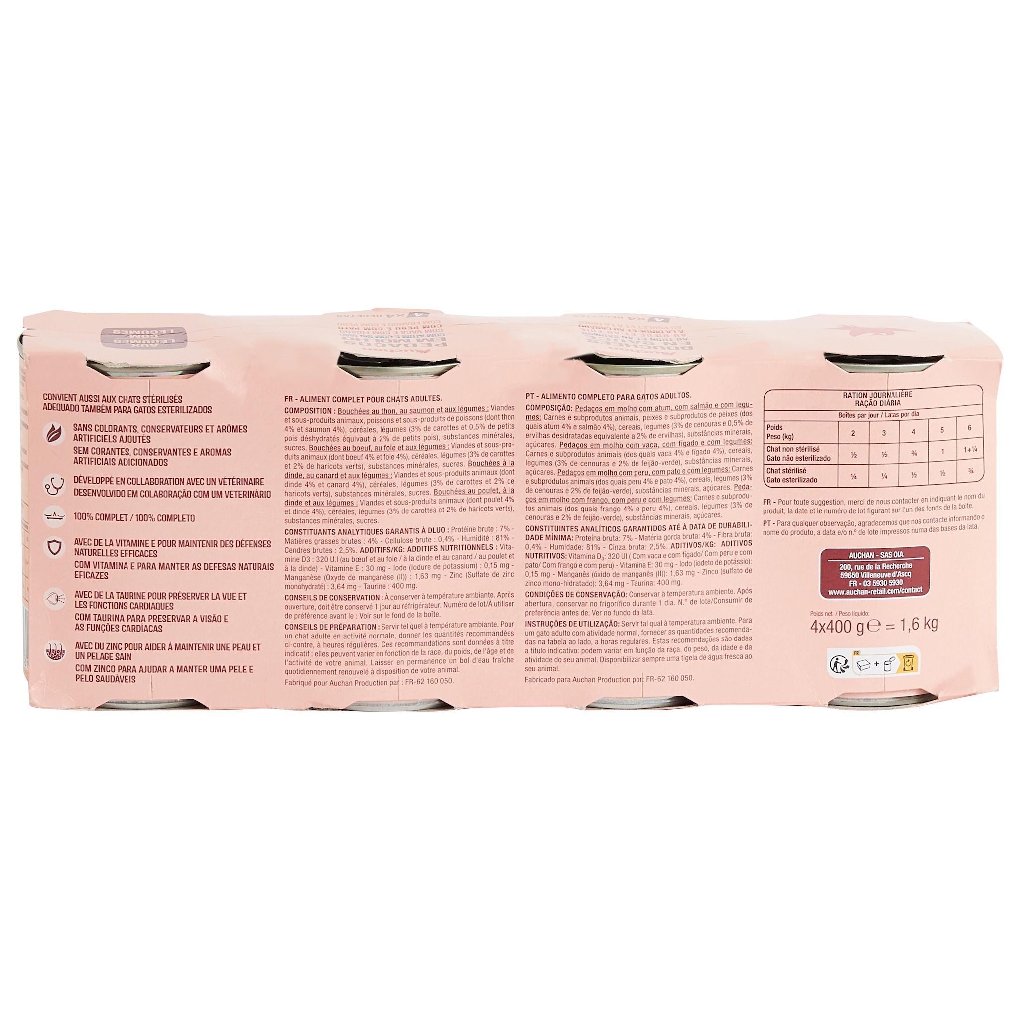 Voir la diapositive 3 : AUCHAN Bouchées en sauce multi variété pour chat 4x400g