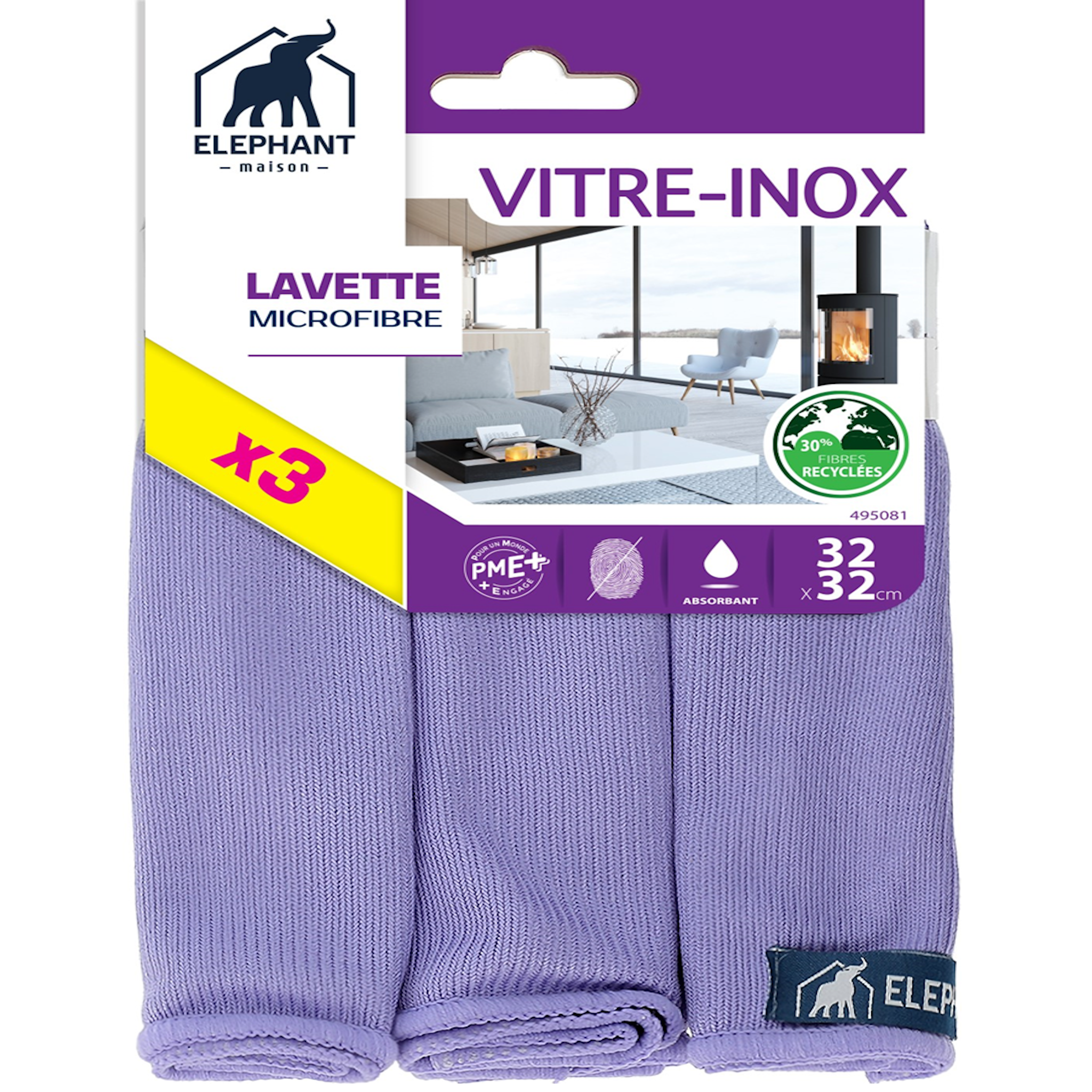 ELEPHANT Lot lavettes vitres-inox X3