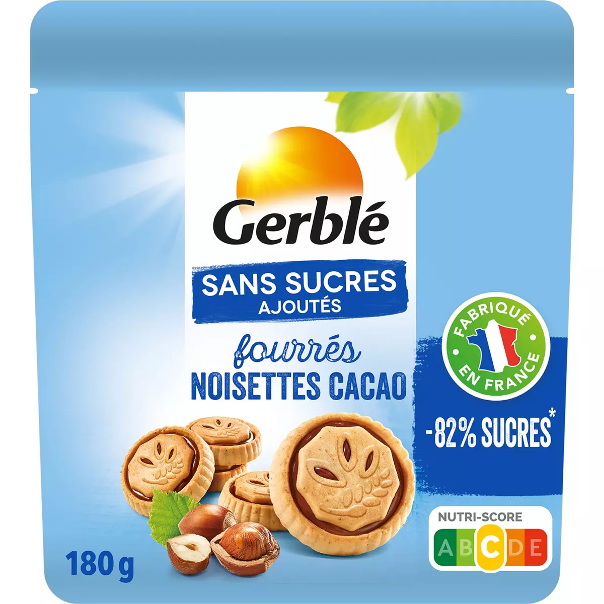 GERBLE Biscuits fourrés cacao noisettes sans sucres ajoutés 180g