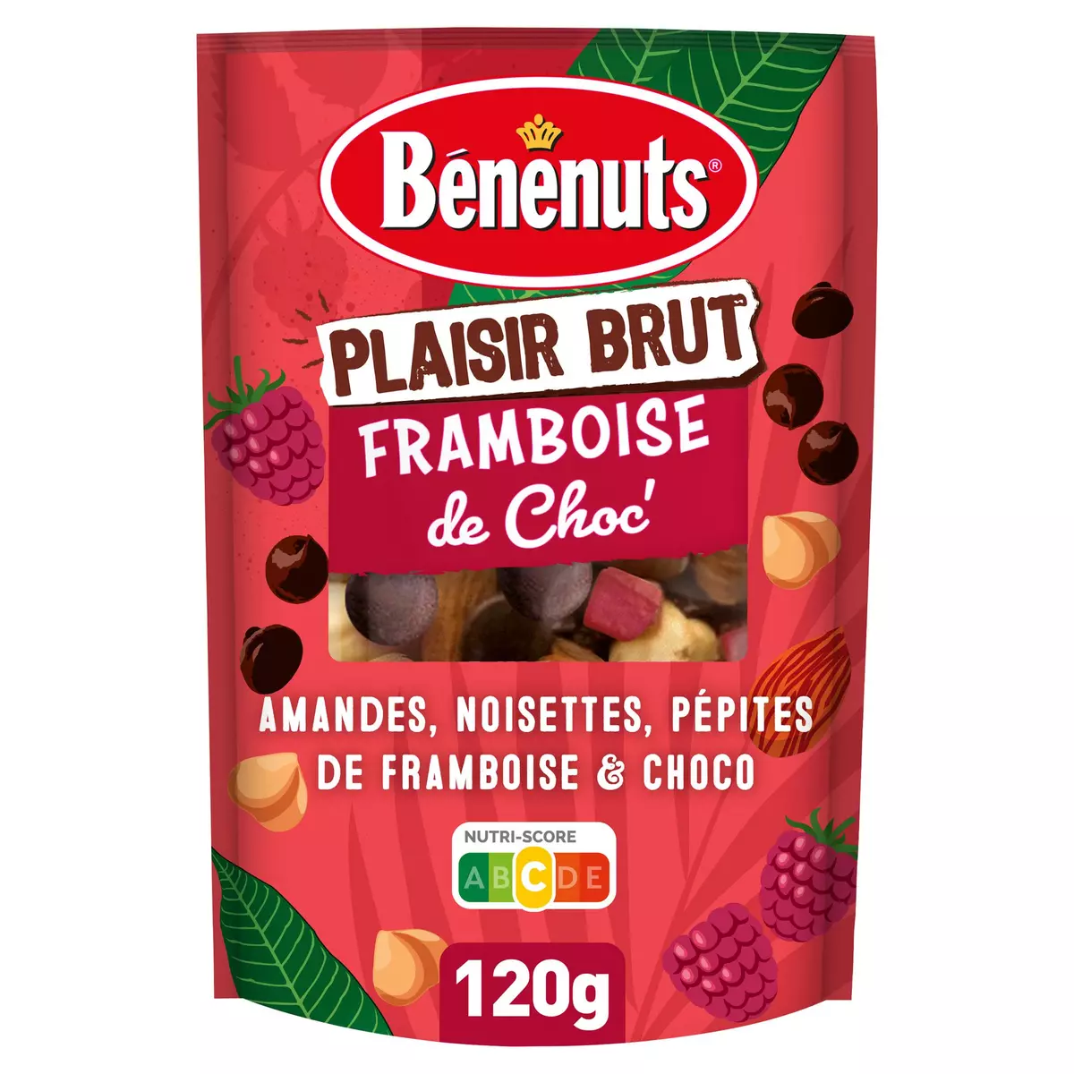 BENENUTS Mélange Plaisir brut amandes pépites framboise et chocolat 120g