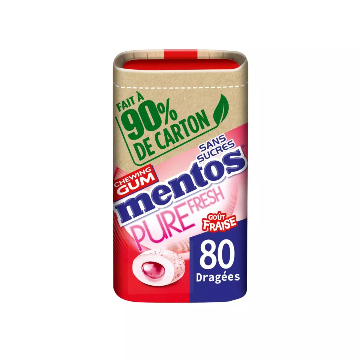 MENTOS Pure fresh Box chewing-gums sans sucres fraise 80 dragées 160g