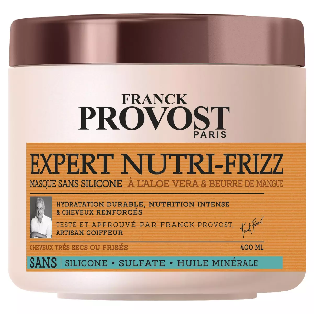 FRANCK PROVOST Expert Nutri-Frizz masque sans silicone à l'aloe vera et beurre de mangue cheveux très secs ou frisés 400ml