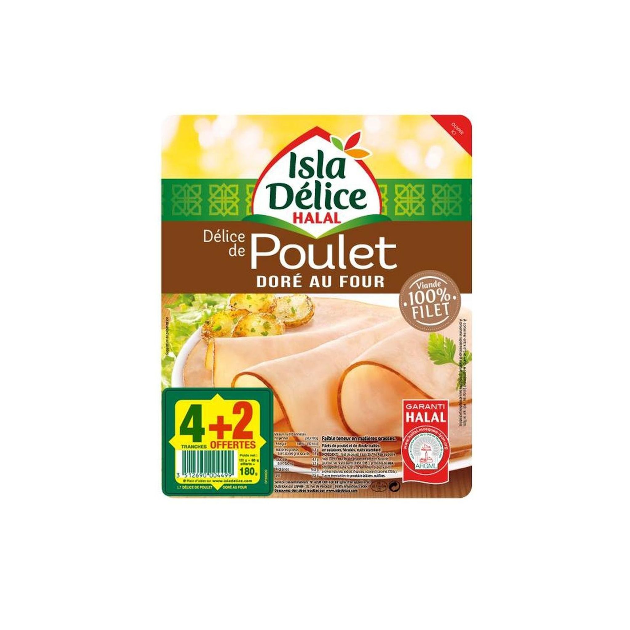 ISLA DELICE Délice de poulet doré au four halal 4 tranches + 2 offertes 180g
