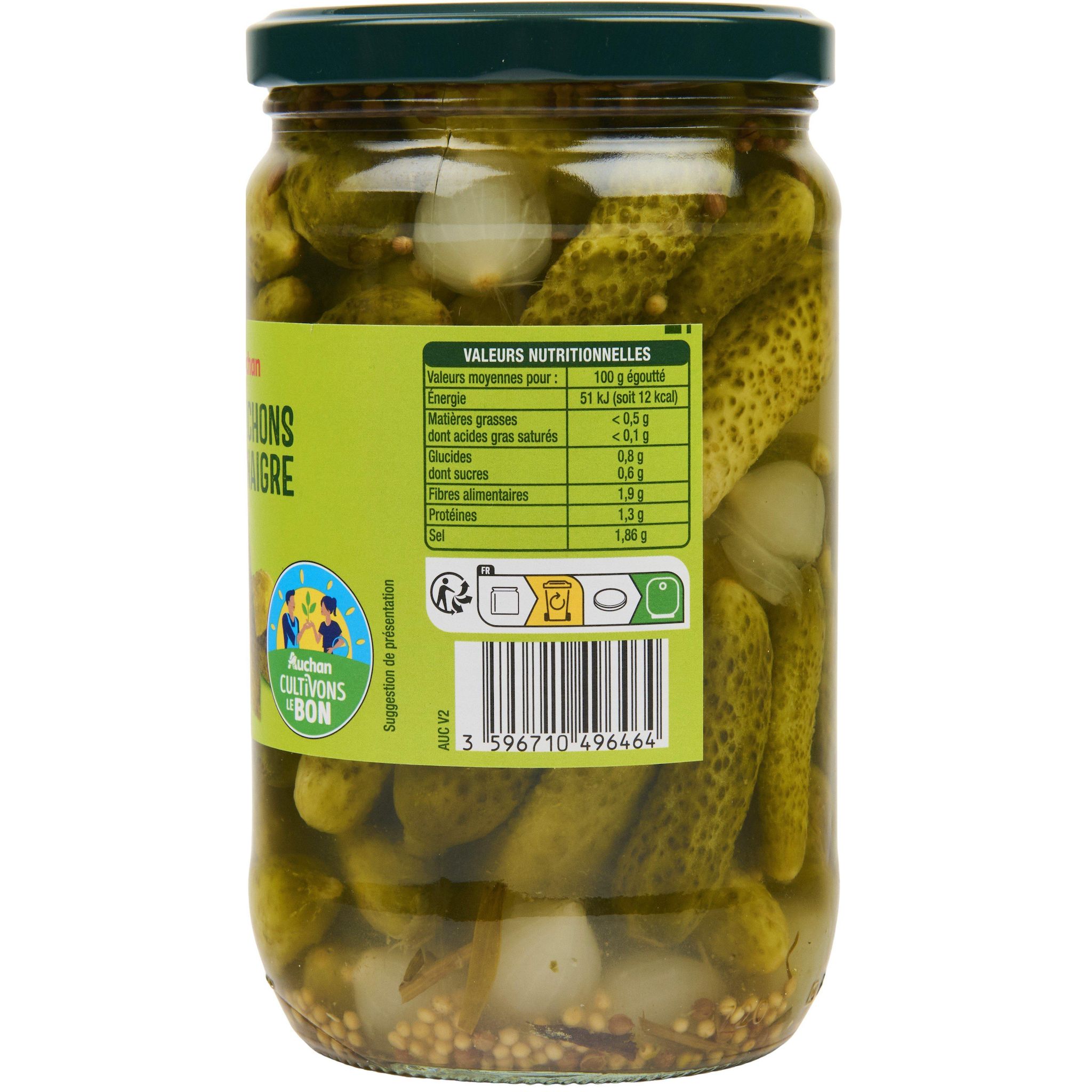 Voir la diapositive 3 : AUCHAN Cornichons français au vinaigre 360g