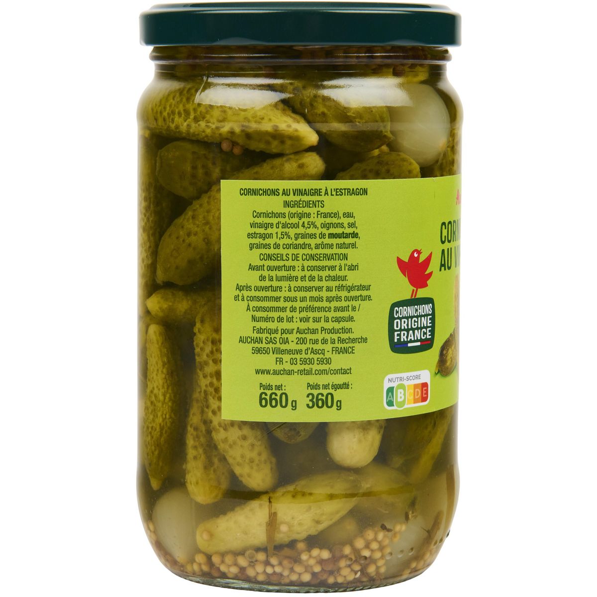 AUCHAN Cornichons français au vinaigre 360g