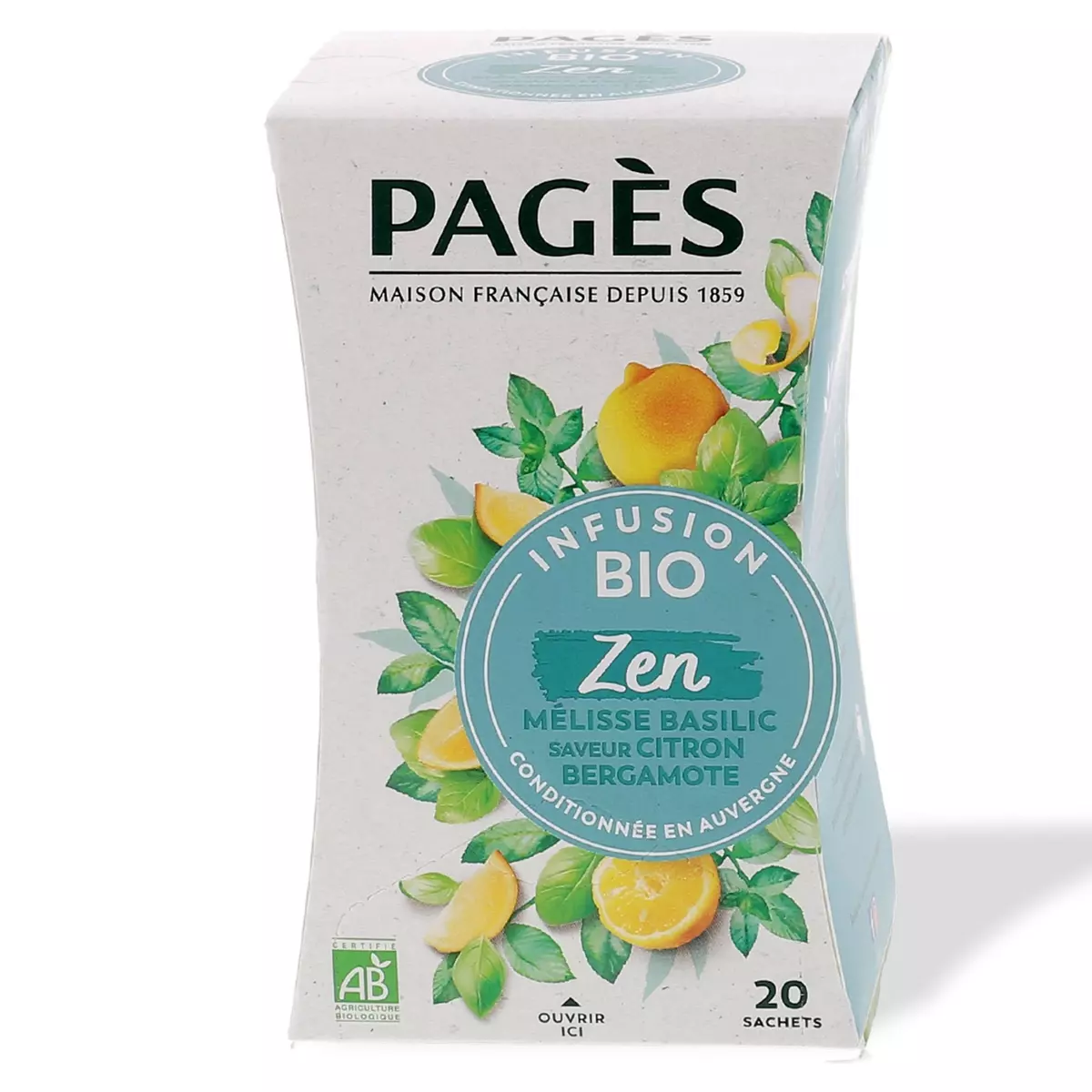 PAGES Zen infusion bio mélisse basilic saveur citron bergamote 20 sachets 30g