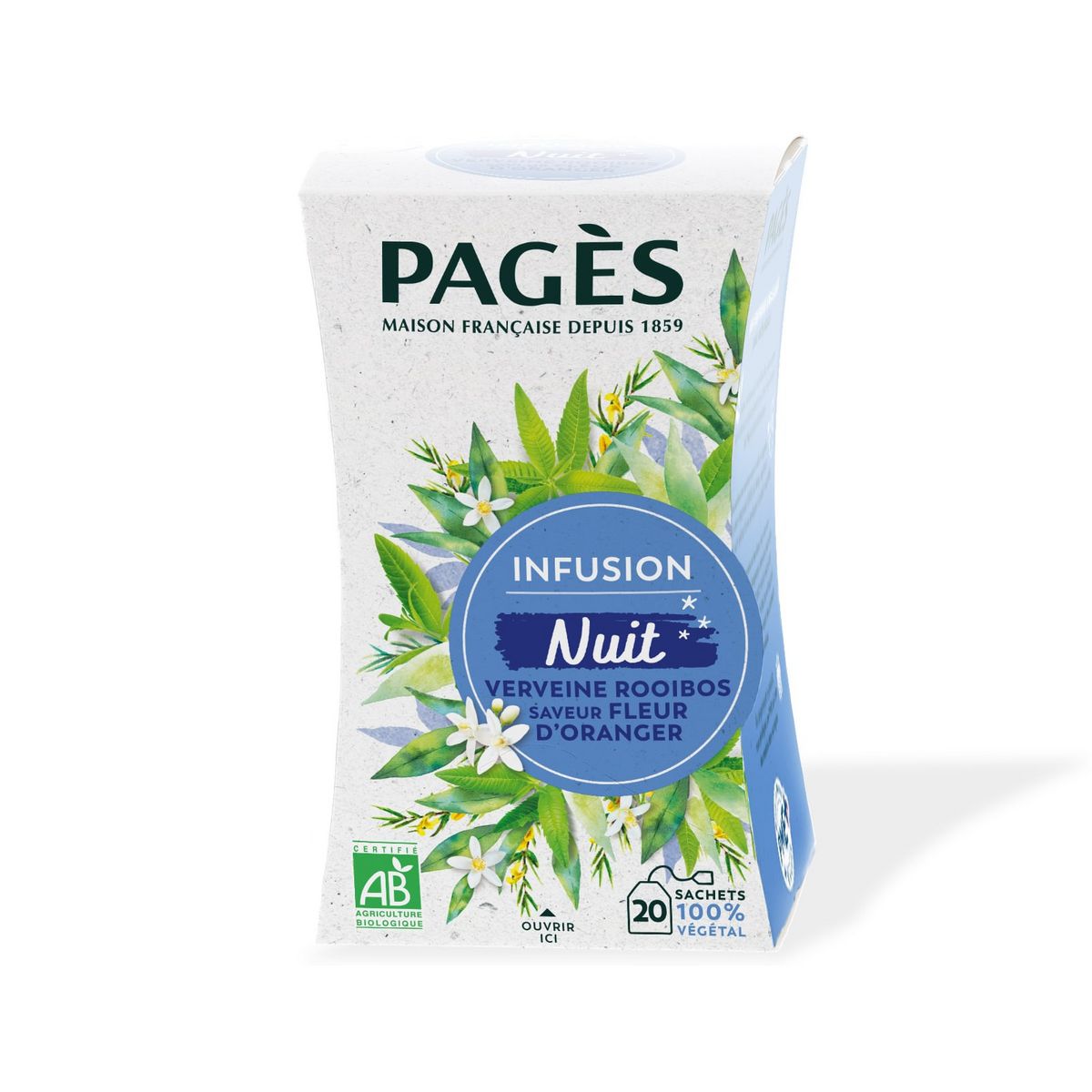 PAGES Infusion bio nuit verveine rooibos saveur fleur d'oranger 20 sachets 30g