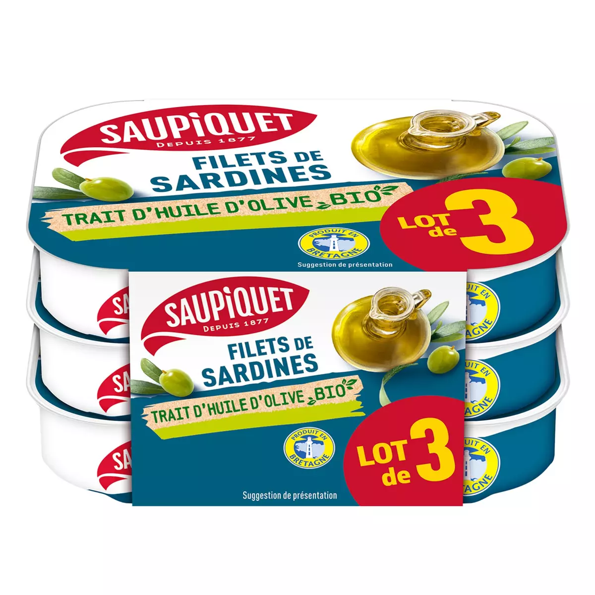 SAUPIQUET Filets de sardines avec un trait d'huile d'olive bio 210g