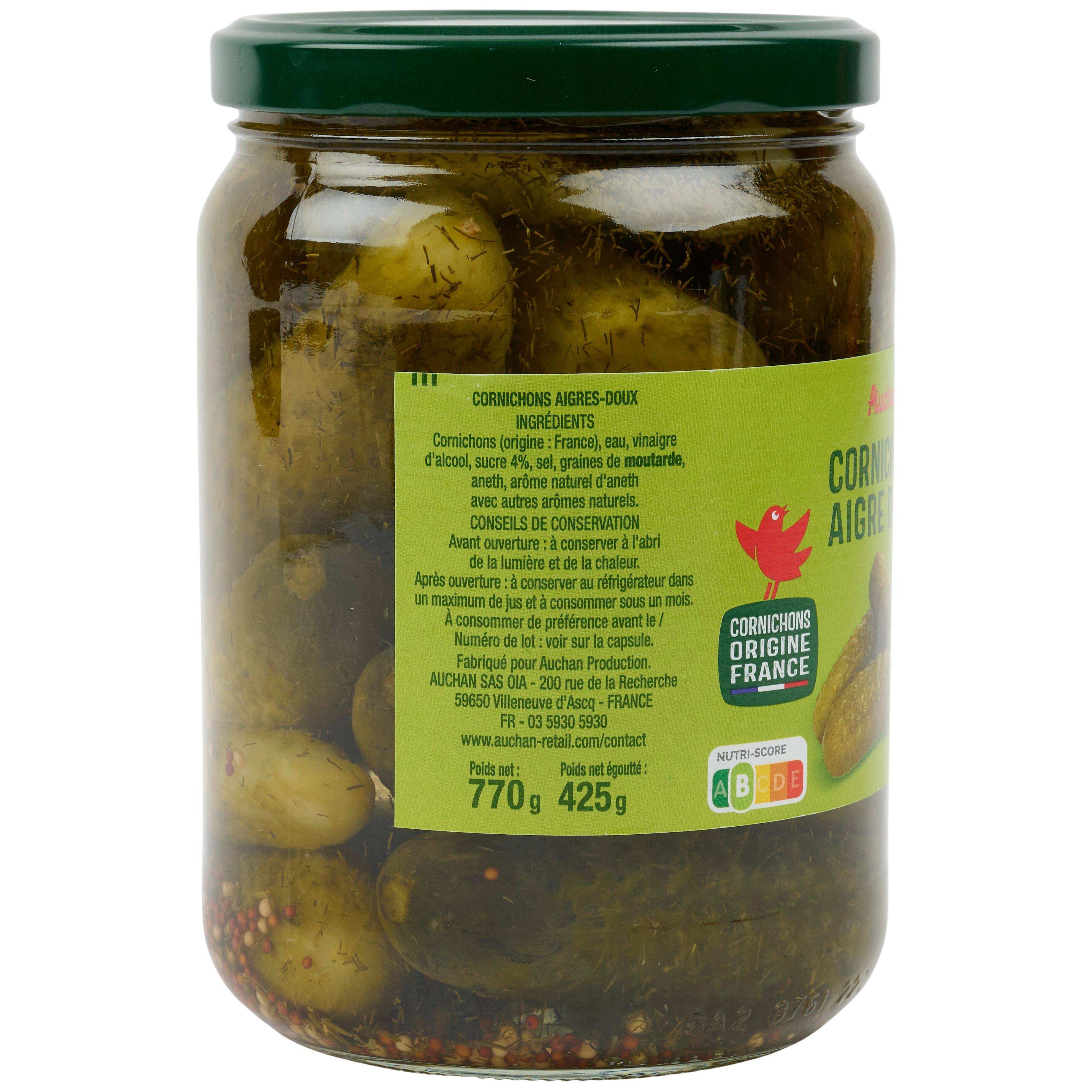 Voir la diapositive 5 : AUCHAN Cornichons aigre doux 425g