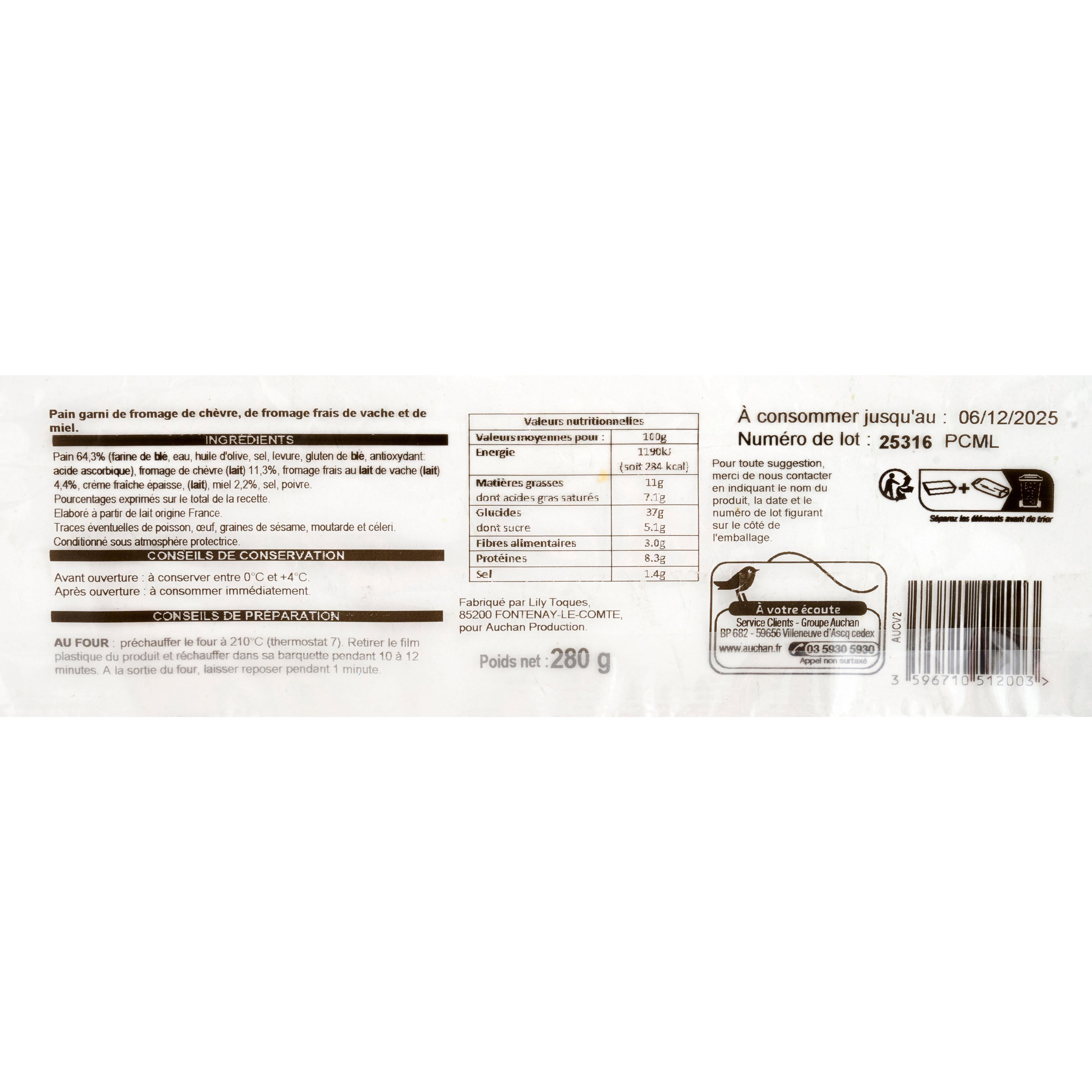 Voir la diapositive 2 : AUCHAN TERROIR Préfou chèvre et miel 12 tranches 280g