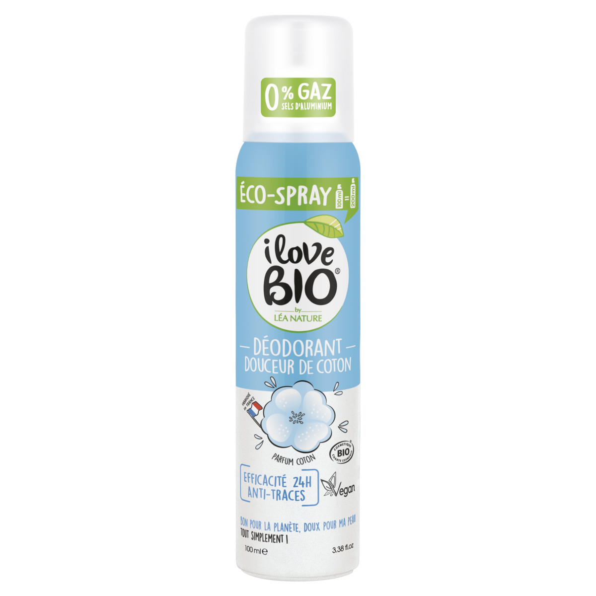 I LOVE BIO Déodorant spray 24h douceur de coton sans sels d'aluminium 100ml
