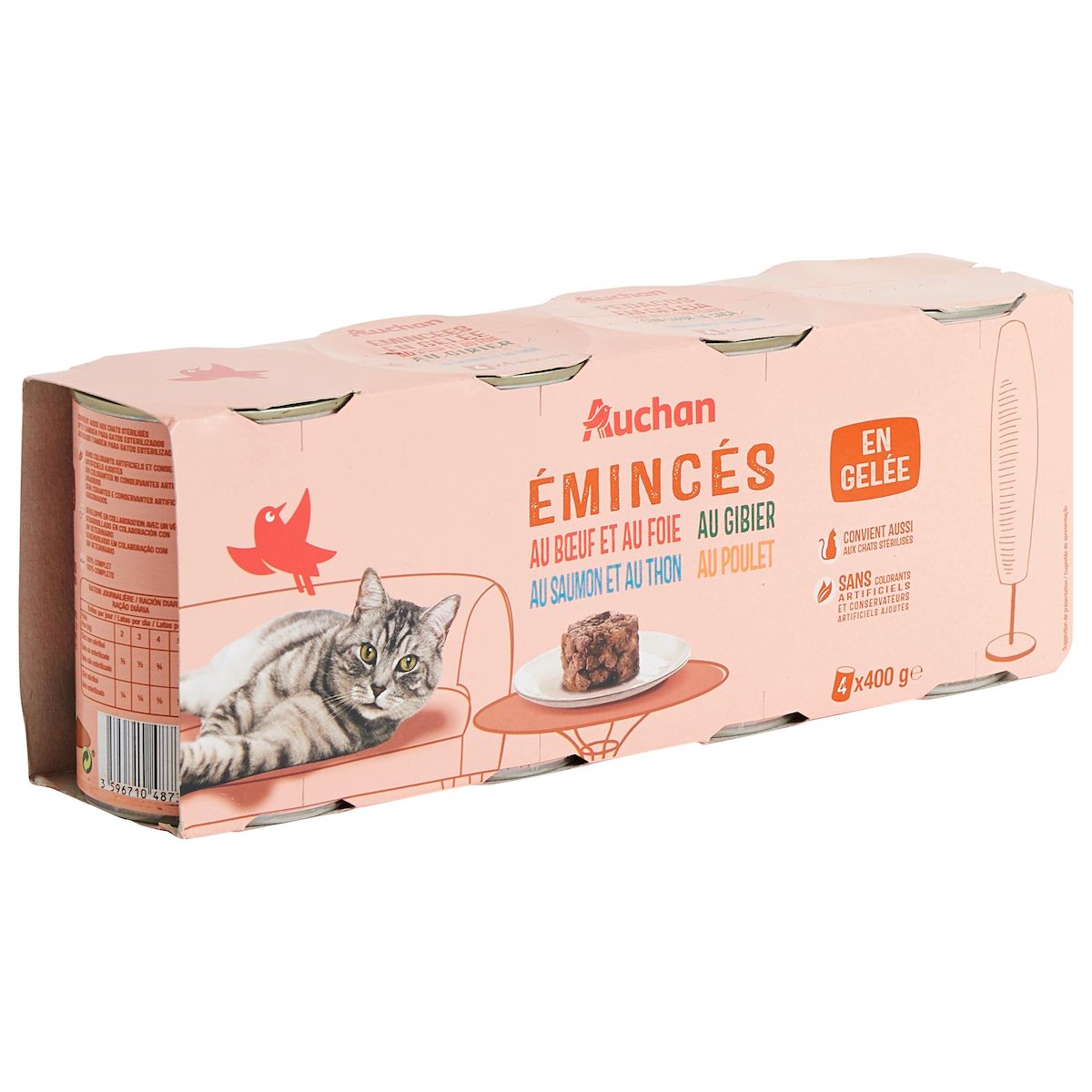 AUCHAN Emincés en gelée multi-variétés pour chat 4 boîtes 4x400g