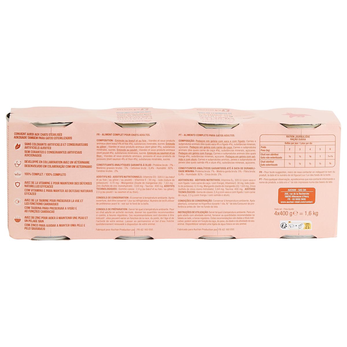 AUCHAN Emincés en gelée multi-variétés pour chat 4 boîtes 4x400g