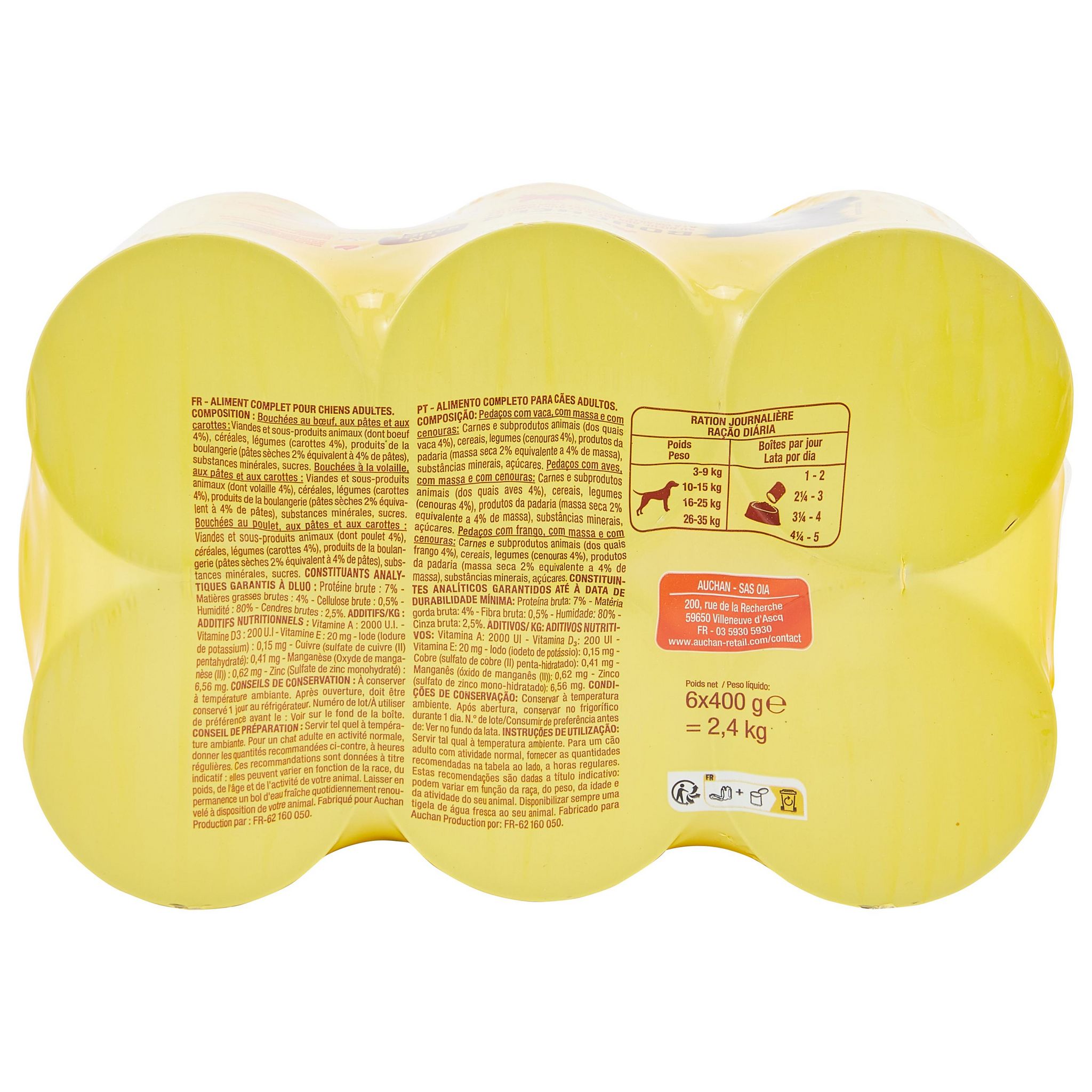 Voir la diapositive 3 : AUCHAN Boites bouchées en sauce à la viande pour chien 6 boîtes 6x400g