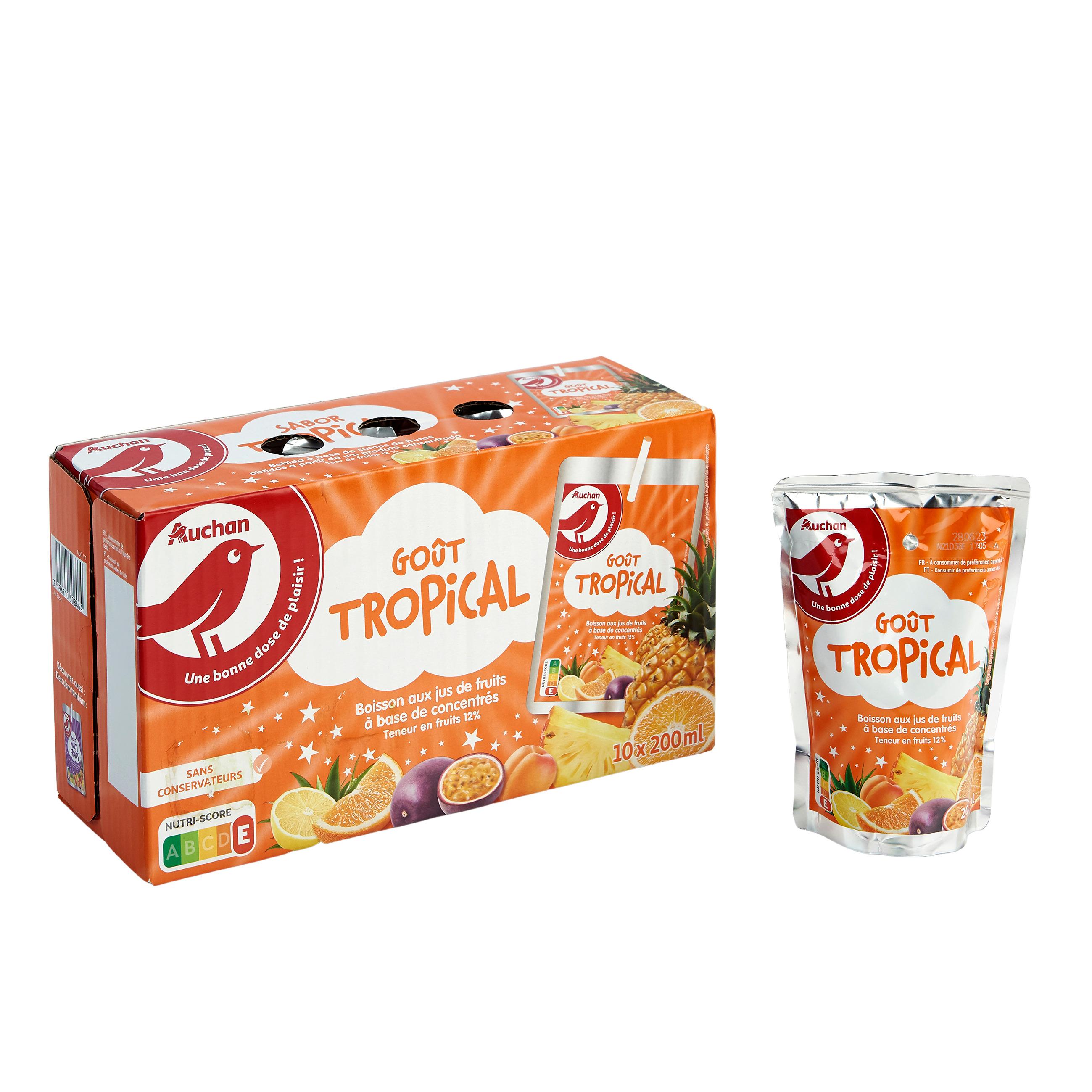 Voir la diapositive 3 : AUCHAN Boisson aux jus de fruits goût tropical poches 10x20cl