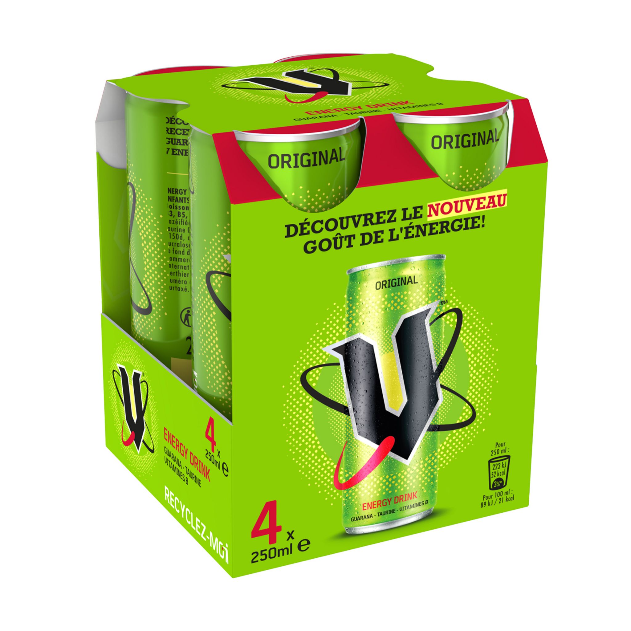 V ENERGY Original boisson énergisante gazeuse avec taurine 4x25cl