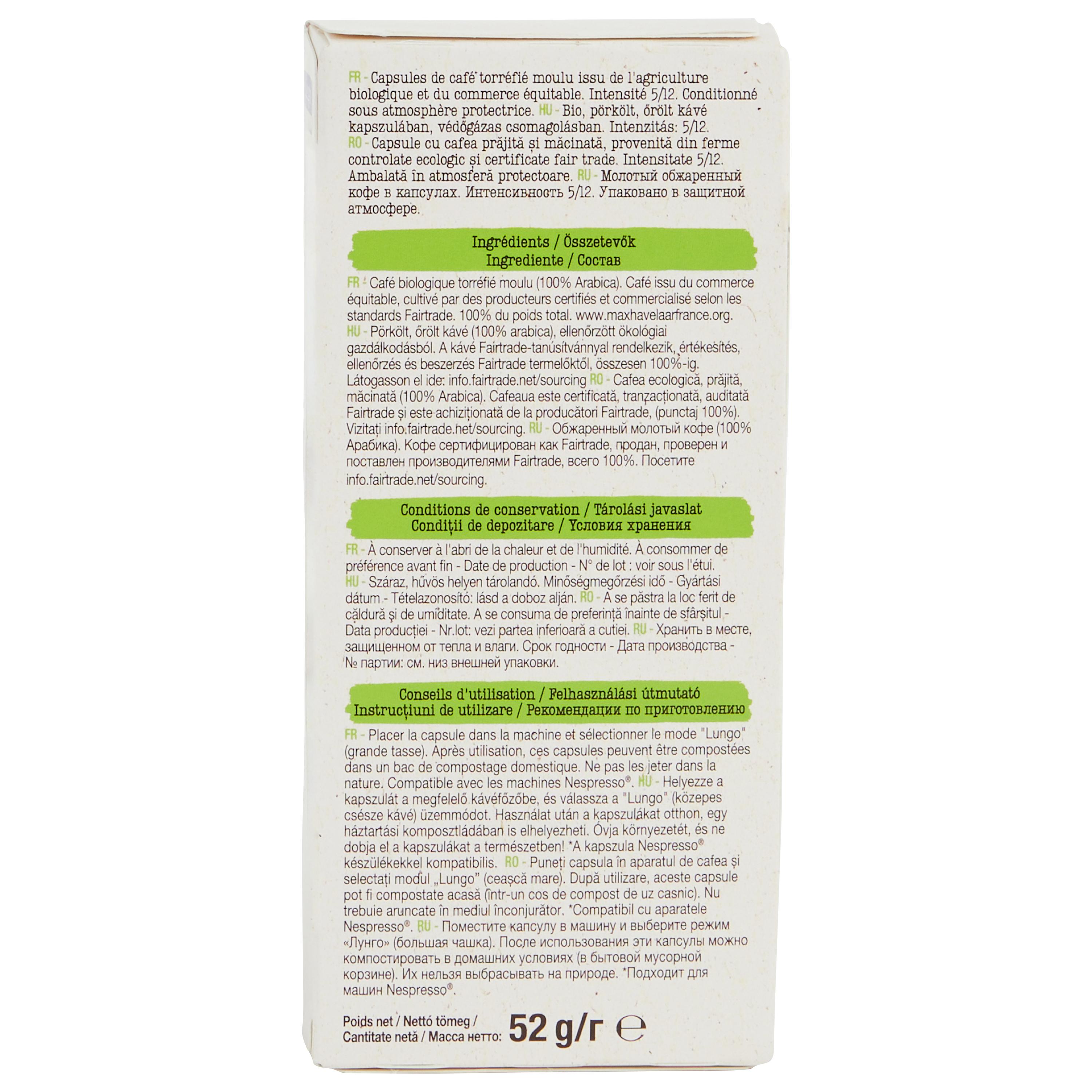 Voir la diapositive 3 : AUCHAN BIO Café en capsules Lungo rond et délicat compatibles Nespresso 10 capsules 52g