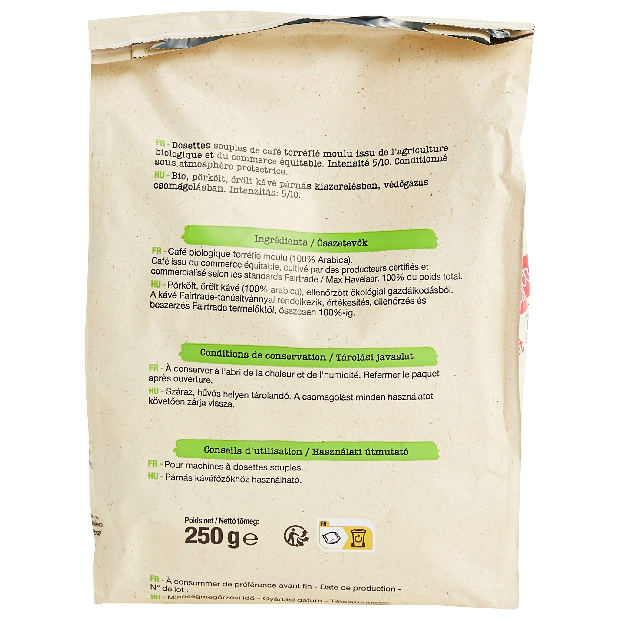 Voir la diapositive 2 : AUCHAN BIO Dosettes de café classico rond et équilibré compatibles Senseo 36 dosettes 248g