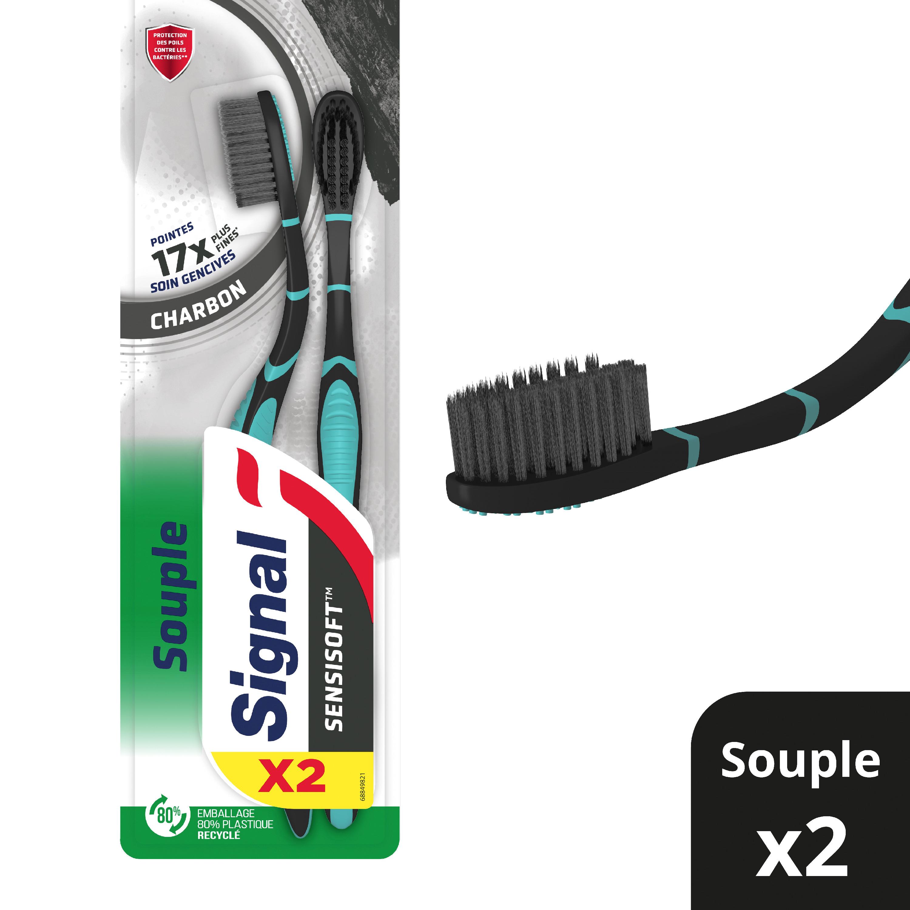 Voir la diapositive 2 : SIGNAL Sensisoft Brosses à dents souple charbon 2 brosses à dents