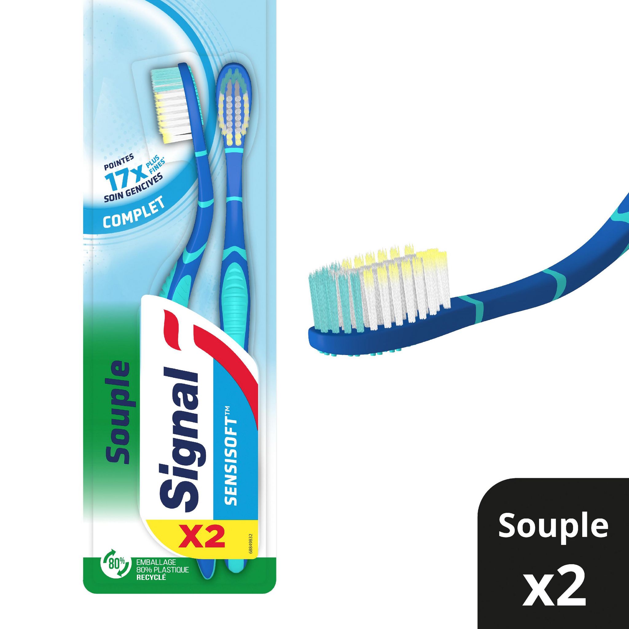 Voir la diapositive 2 : SIGNAL Sensisoft Brosse à dents souple soin gencives complet 2 brosses à dents