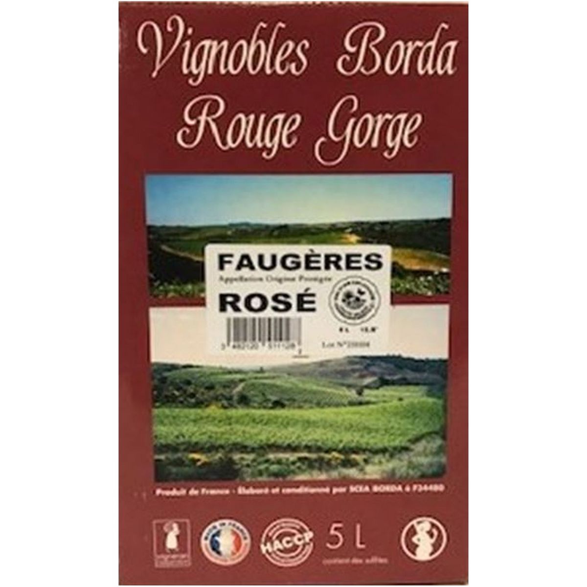 AOP Faugères vignobles Borda Rouge Gorge rosé BIB / CUBI 5L